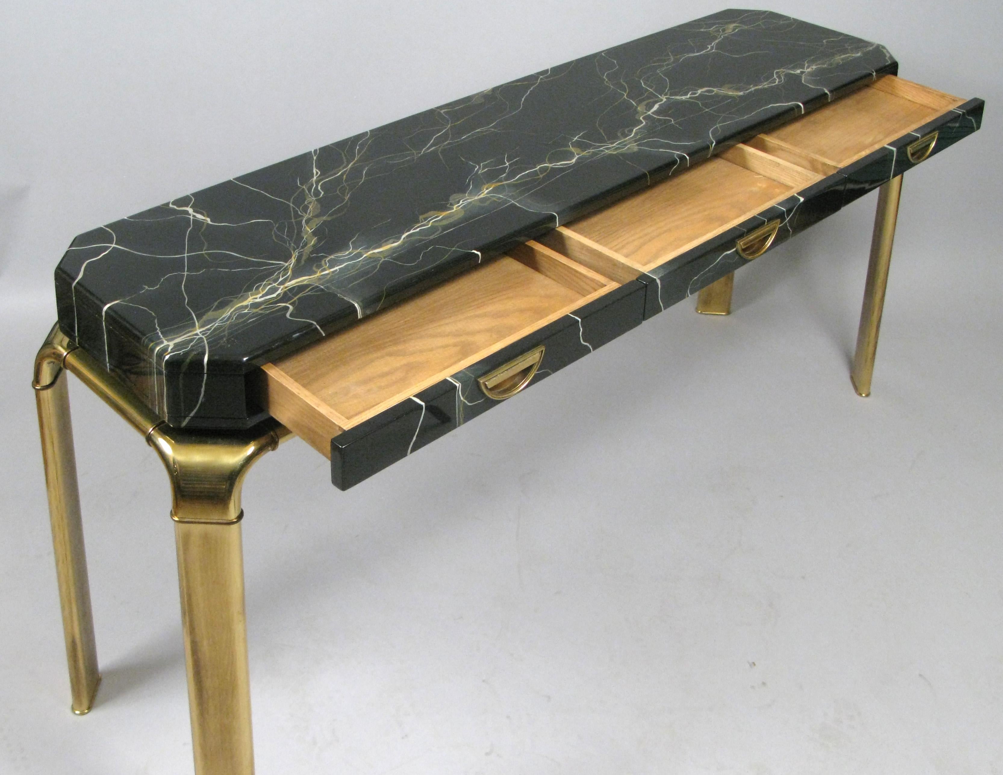 Mid-20th Century Brass and Faux Marble Console Table by Widdicomb
