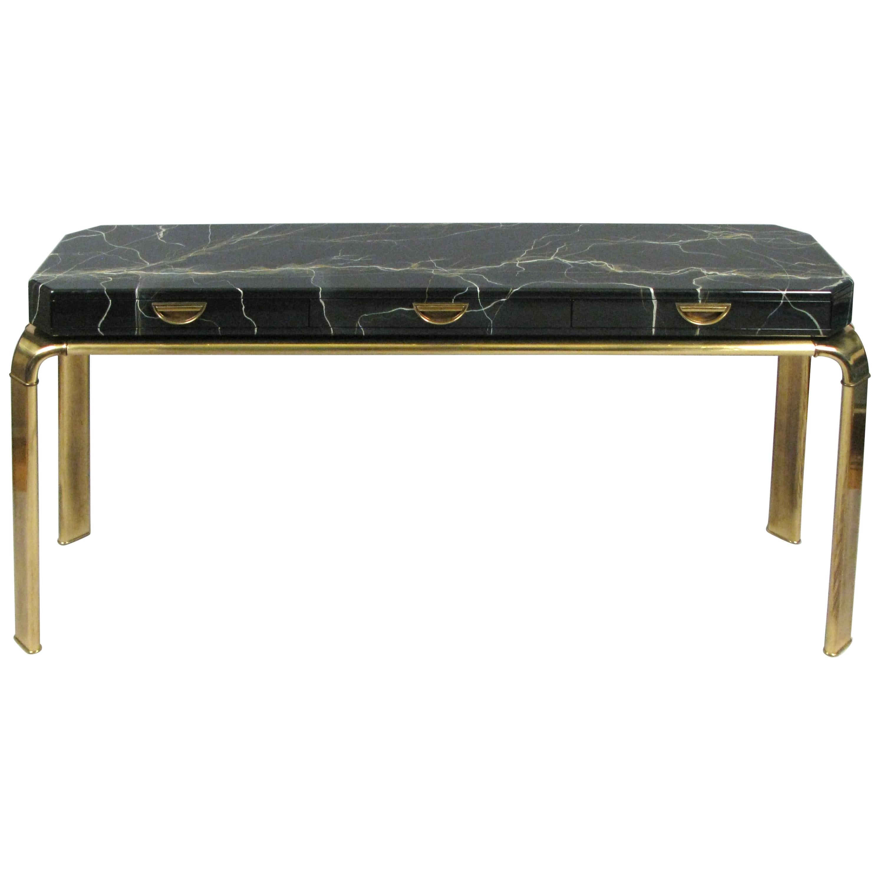 Brass and Faux Marble Console Table by Widdicomb