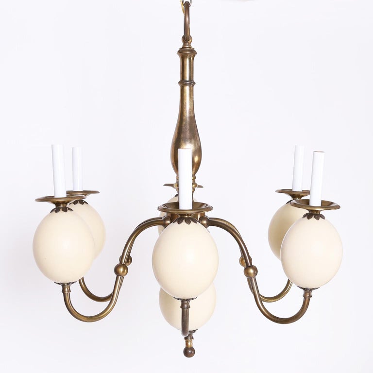 Brass and Faux Ostrich Egg Chandelier For Sale at 1stDibs | egg chandeliers