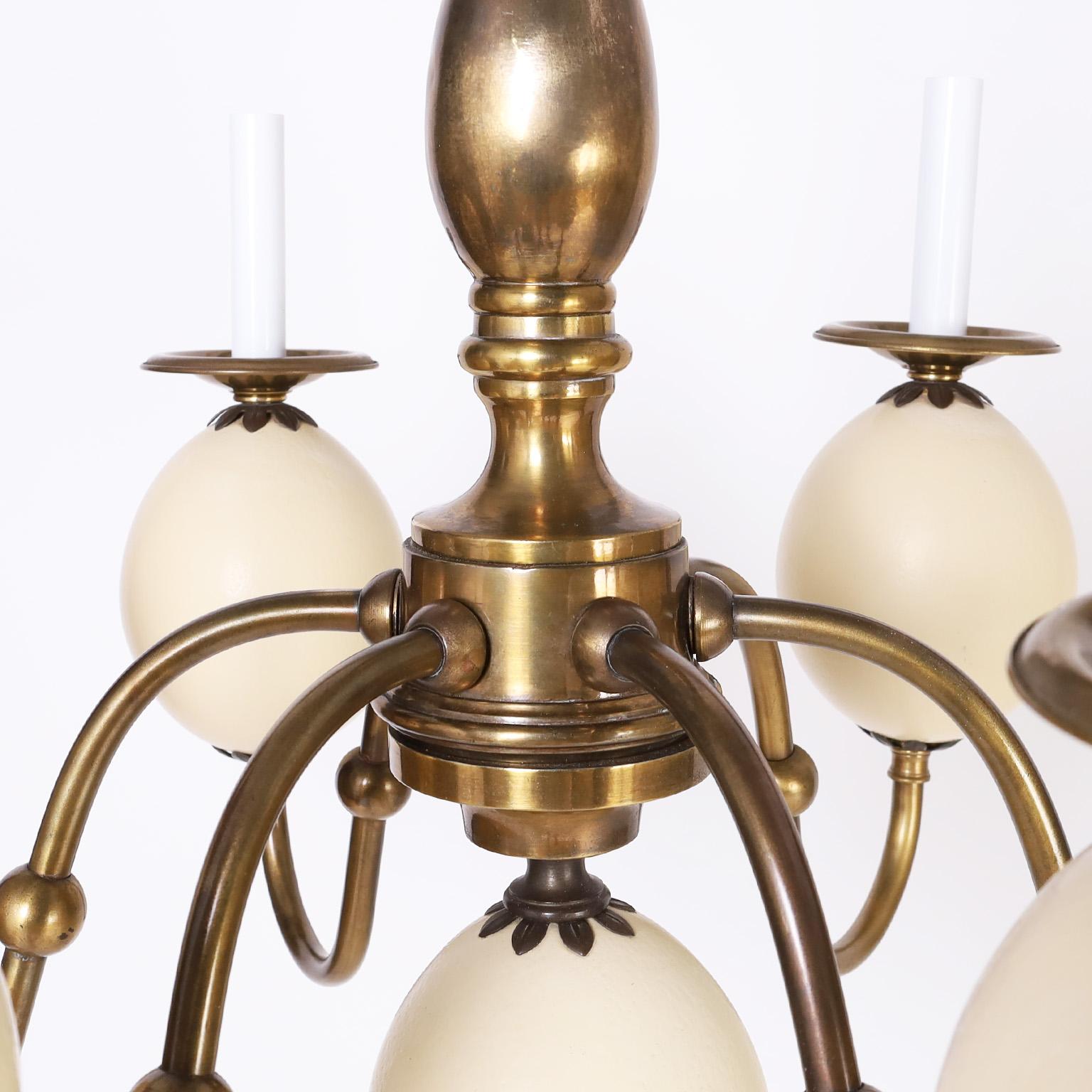 Queen Anne Brass and Faux Ostrich Egg Chandelier For Sale