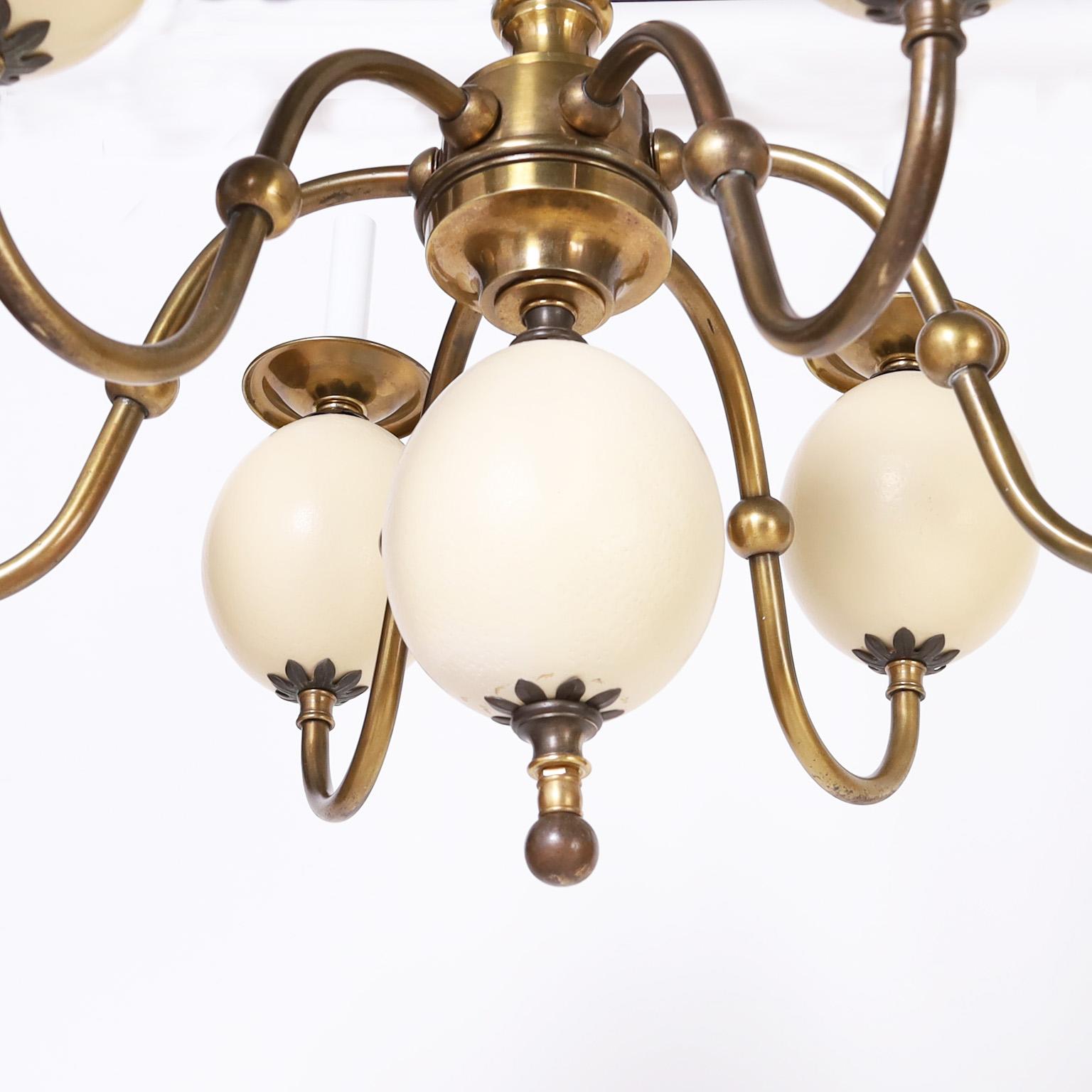 20th Century Brass and Faux Ostrich Egg Chandelier For Sale