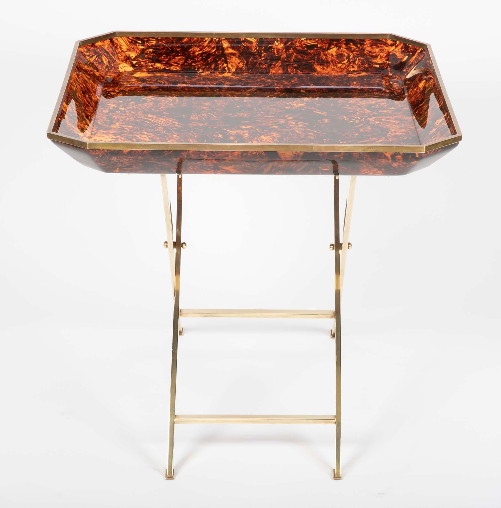 Brass and Faux Tortoise Tray Table in the Manner of Maison Jansen 4