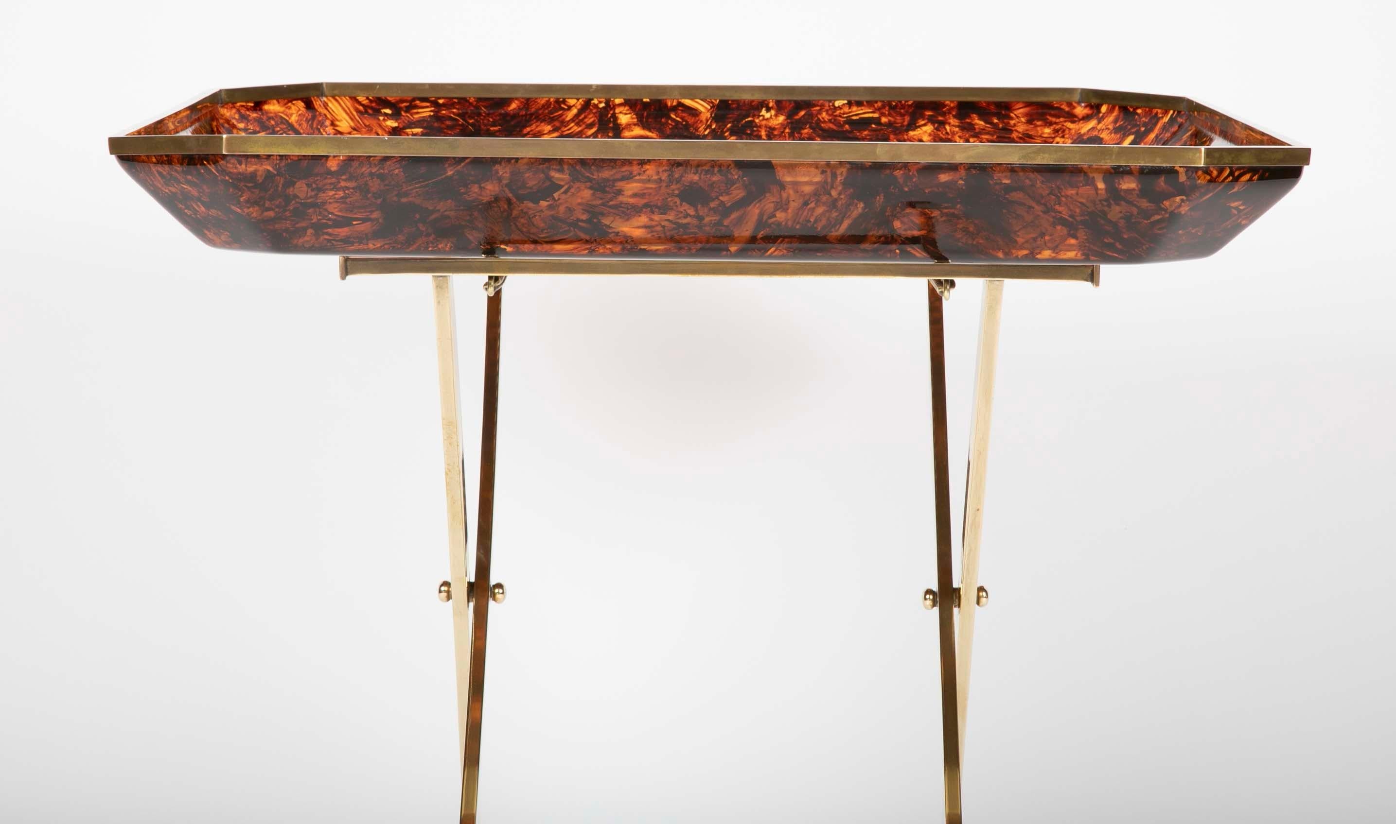 Brass and Faux Tortoise Tray Table in the Manner of Maison Jansen 6