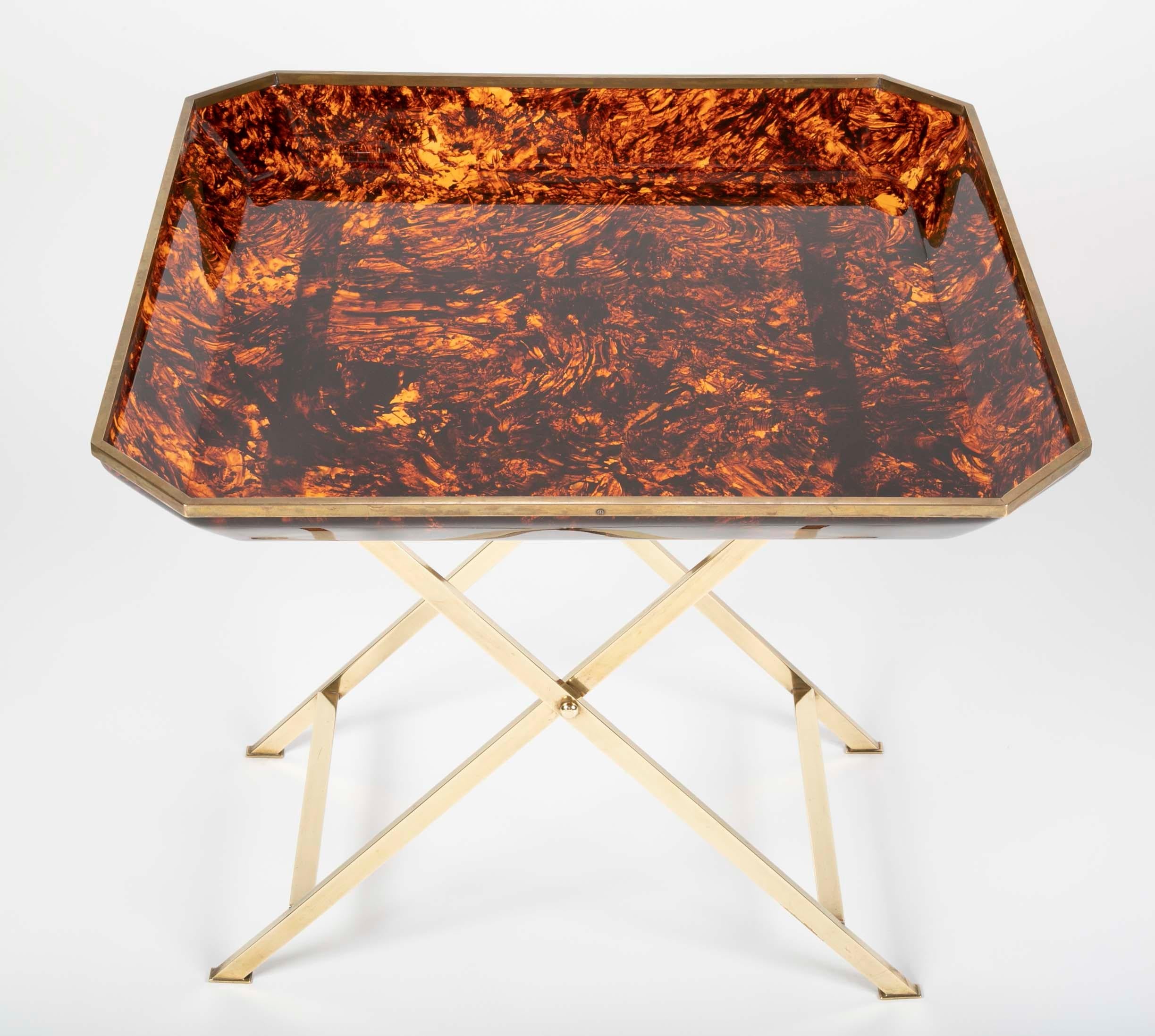 Brass and Faux Tortoise Tray Table in the Manner of Maison Jansen In Good Condition In Stamford, CT