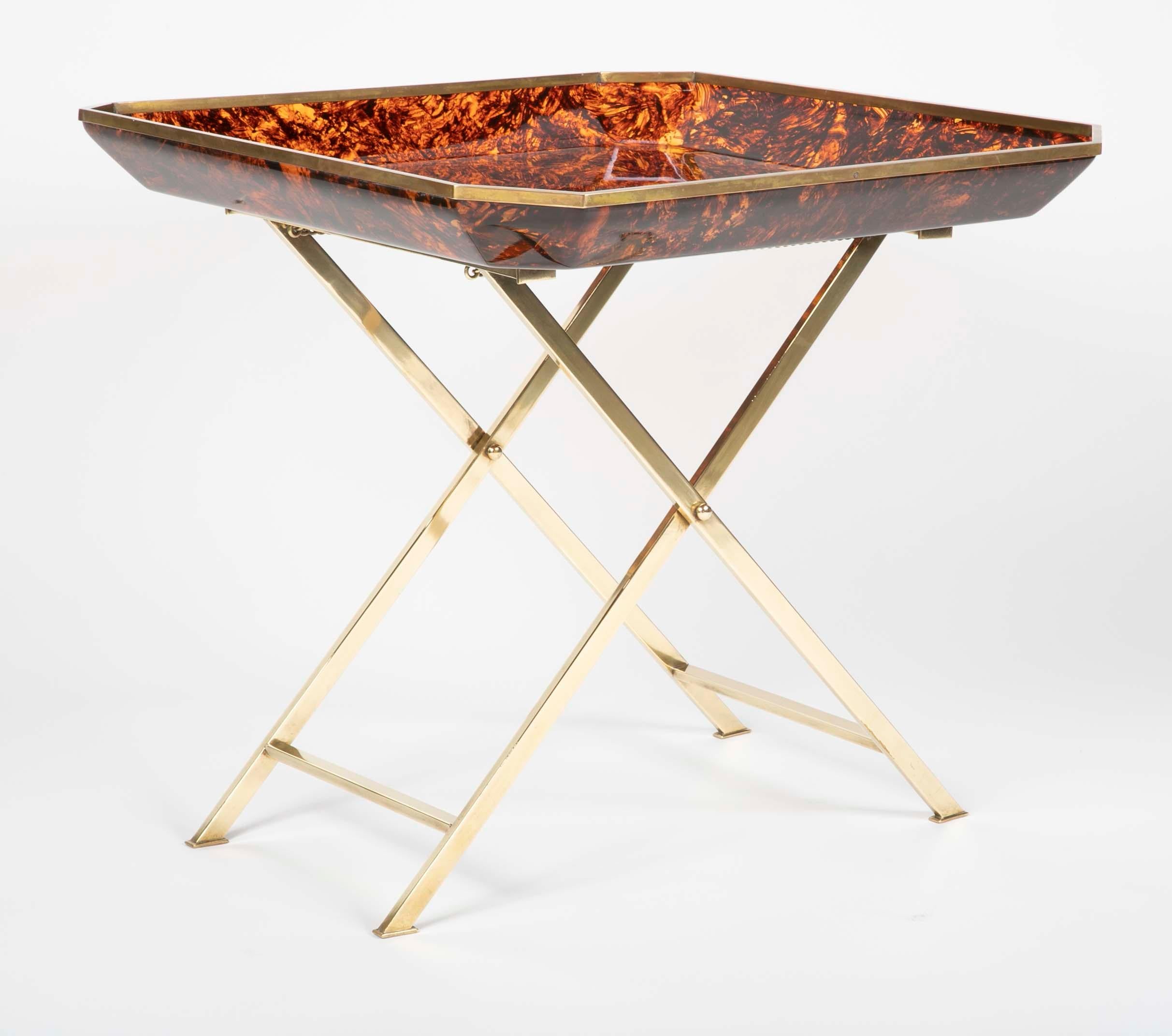Brass and Faux Tortoise Tray Table in the Manner of Maison Jansen 3