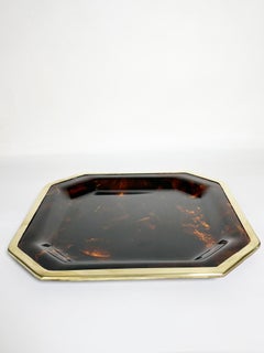 Brass and Faux Tortoiseshell Effect Tray, France, 1970s