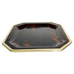 Brass and Faux Tortoiseshell Effect Tray, France, 1970s