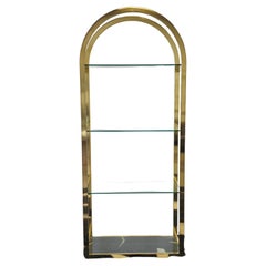 Brass and Floating Glass Etagere Wall Shelving