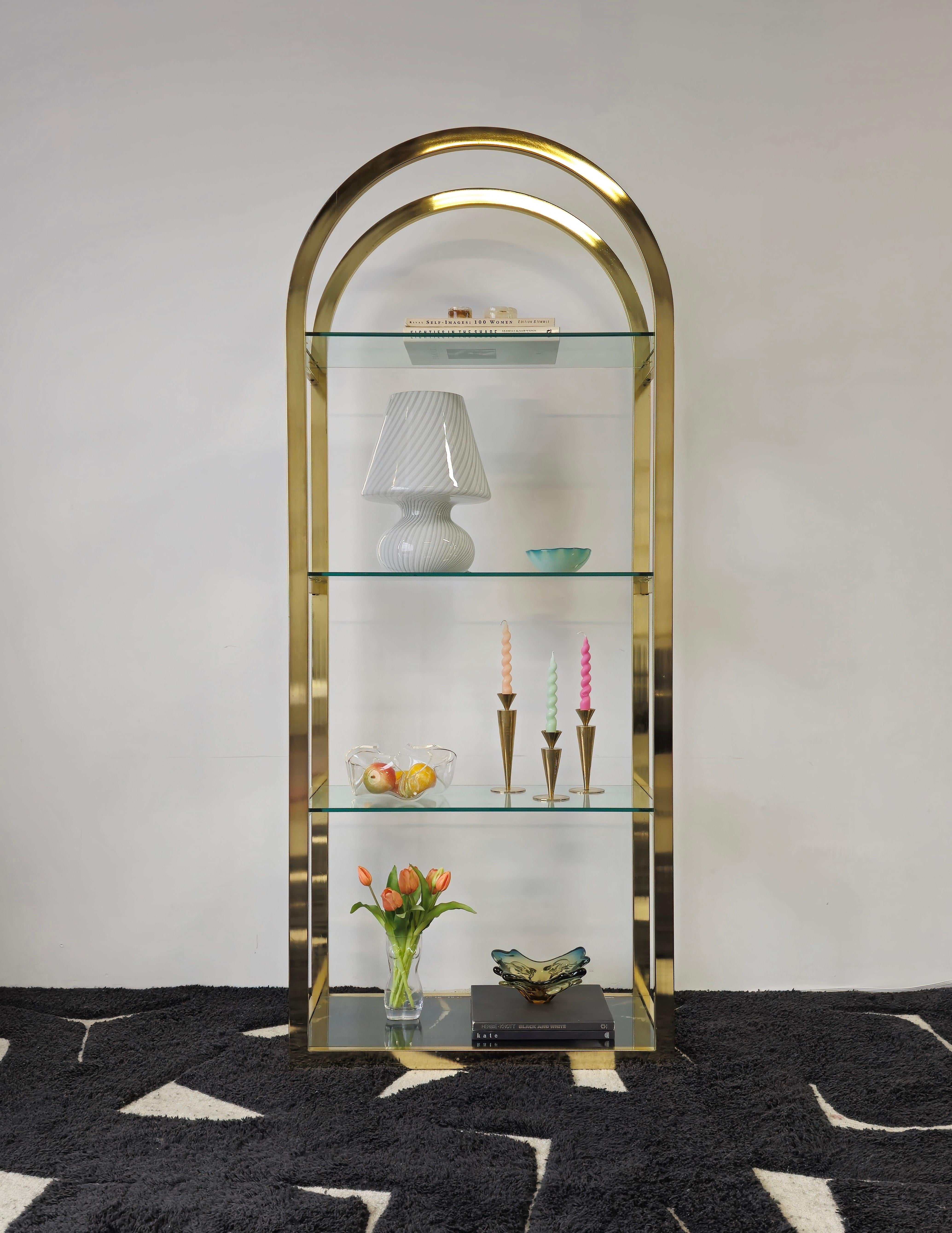 Other Brass and Floating Glass Etagere Wall Shelving For Sale