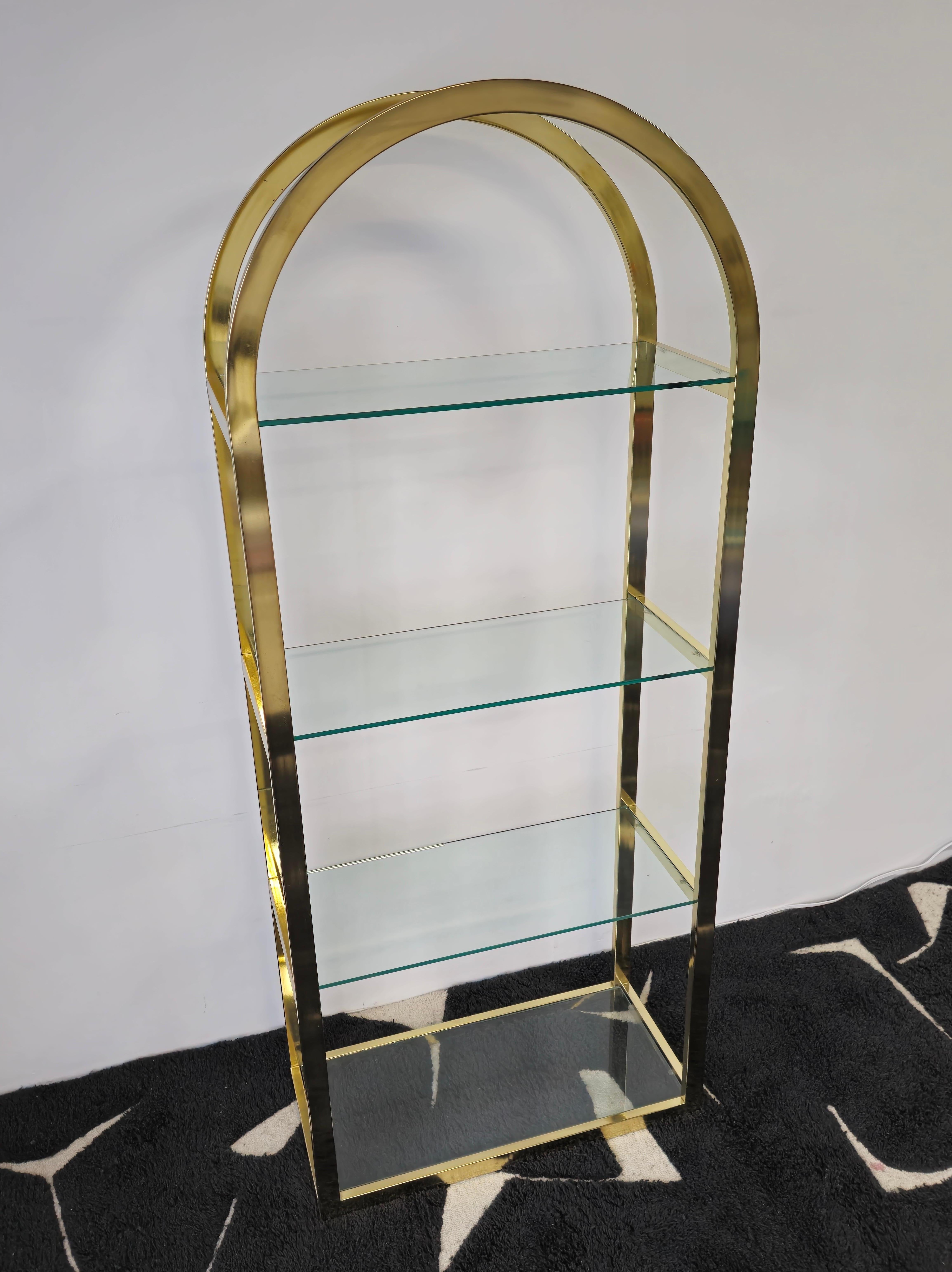 Brass and Floating Glass Etagere Wall Shelving In Good Condition In Toronto, ON