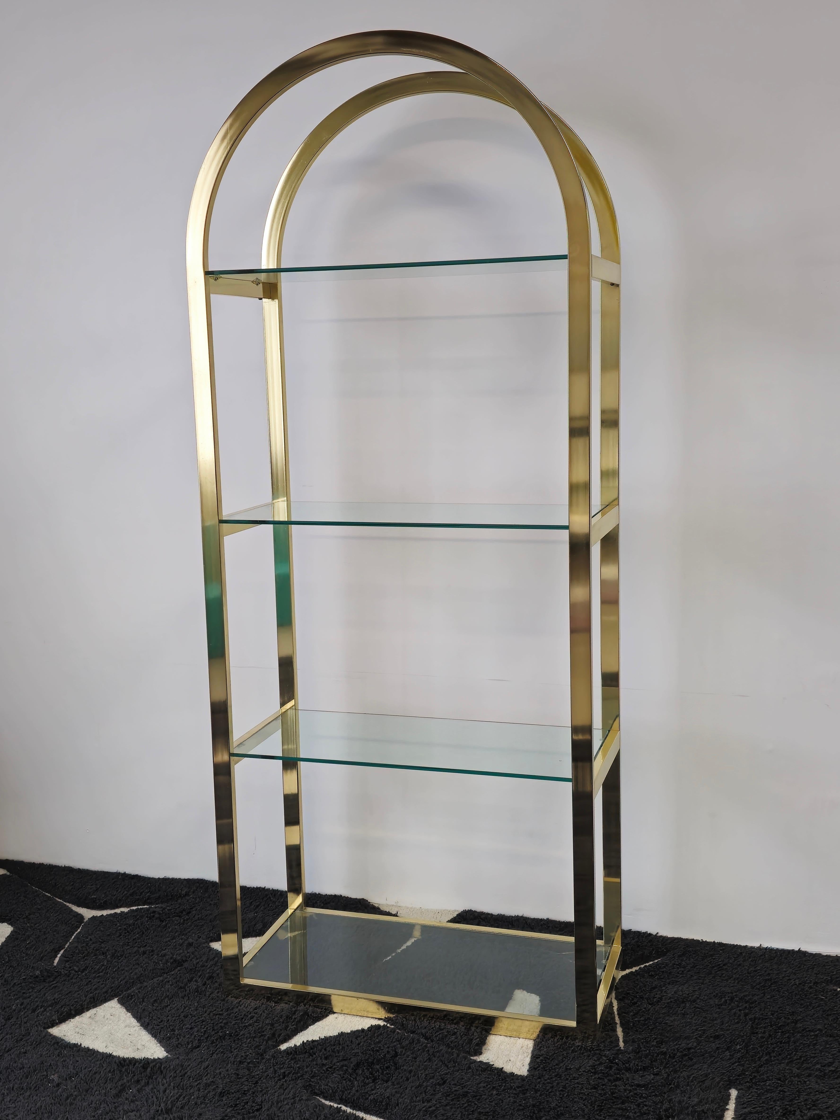 Brass and Floating Glass Etagere Wall Shelving 2