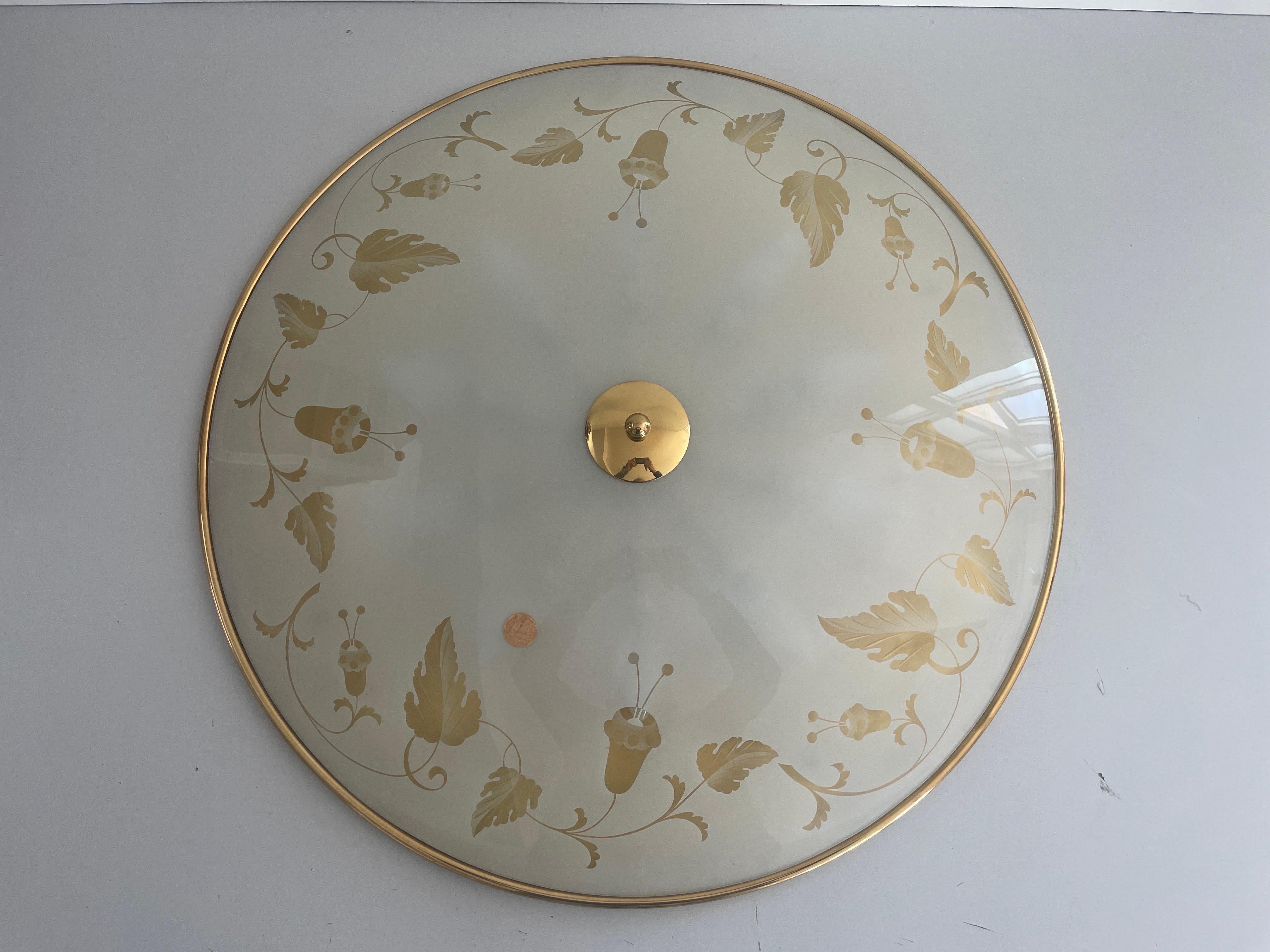 Mid-Century Modern Monture de cinéma en laiton et motifs floraux en verre par Brevettato, années 1960, Italie en vente