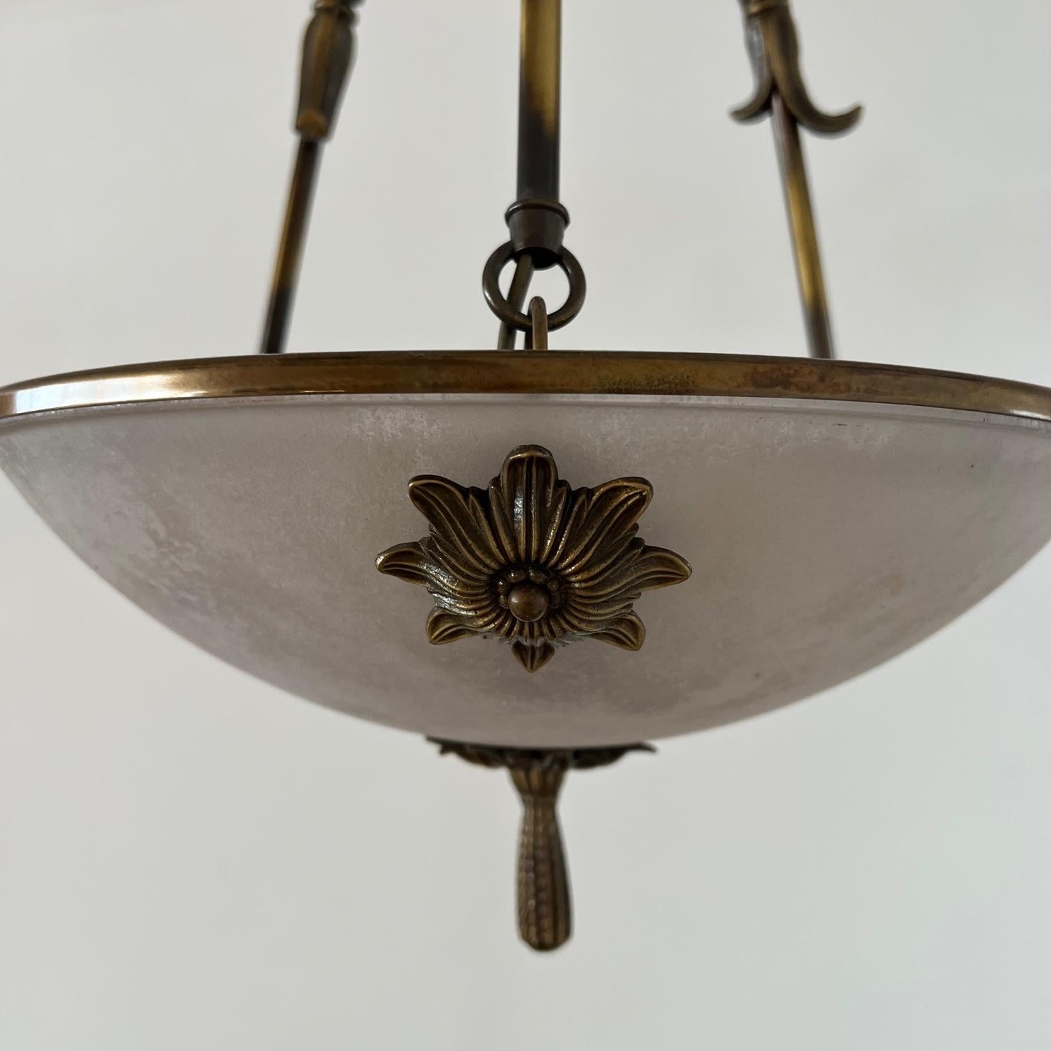 Brass and Frosted Glass Mid-Century Swedish Plafonnier Light For Sale 6