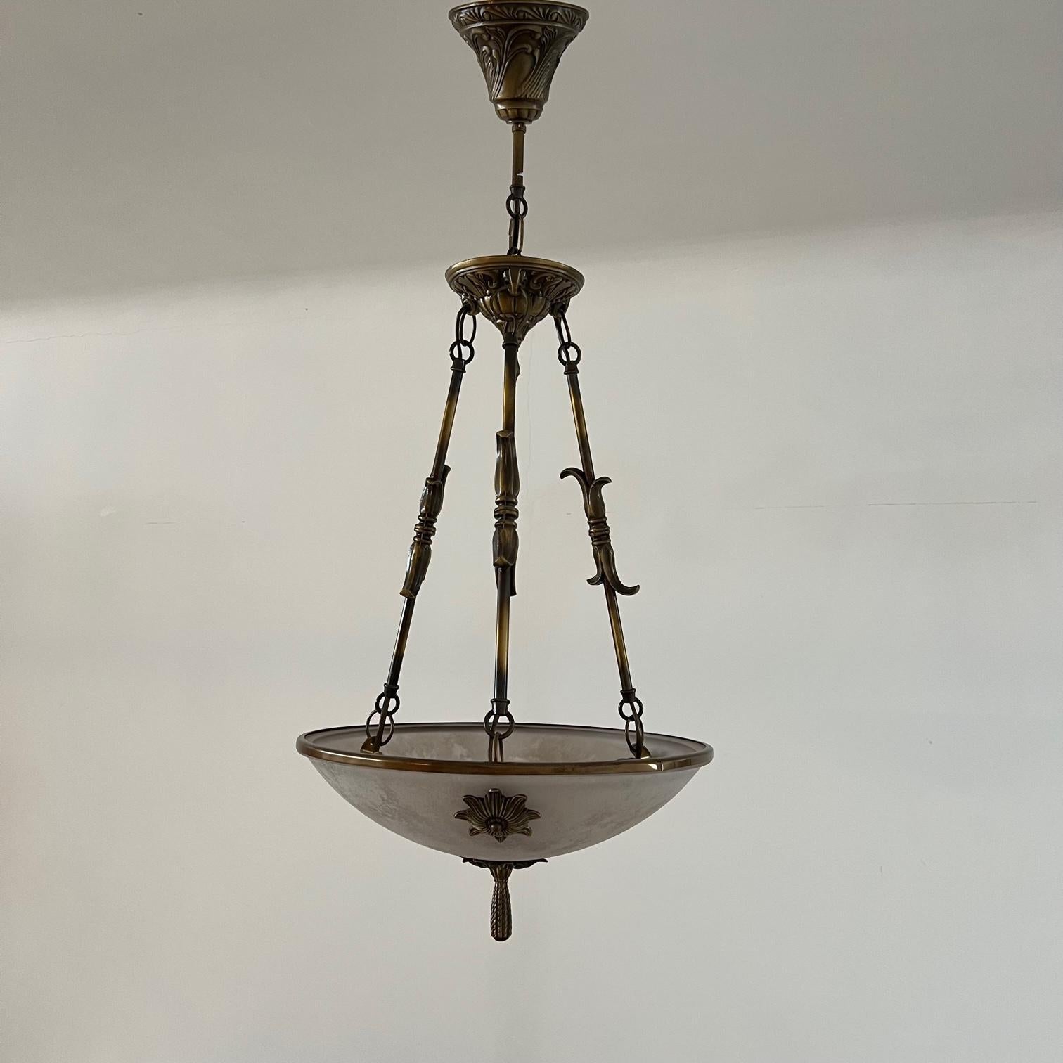 Brass and Frosted Glass Mid-Century Swedish Plafonnier Light In Good Condition For Sale In London, GB
