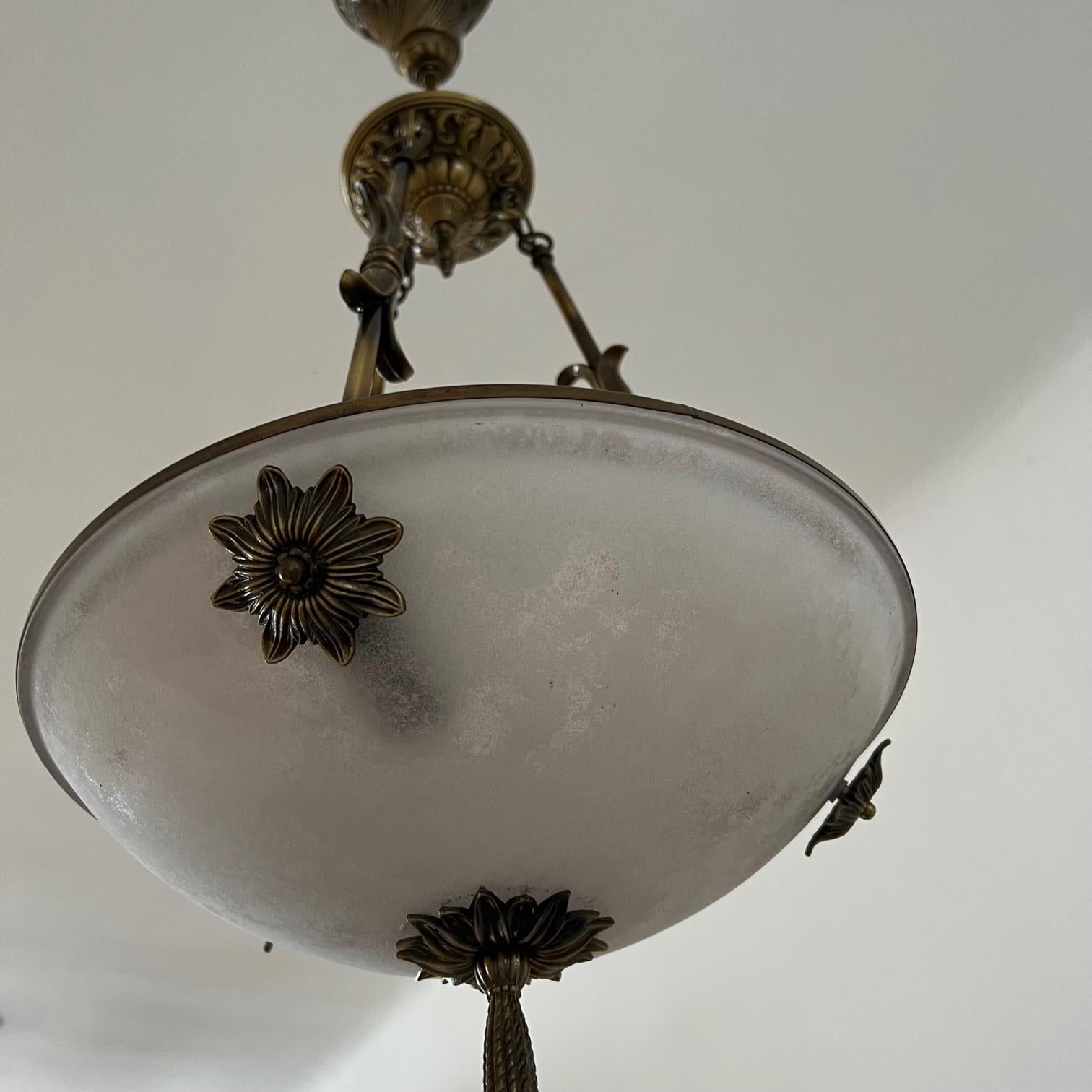 20th Century Brass and Frosted Glass Mid-Century Swedish Plafonnier Light For Sale
