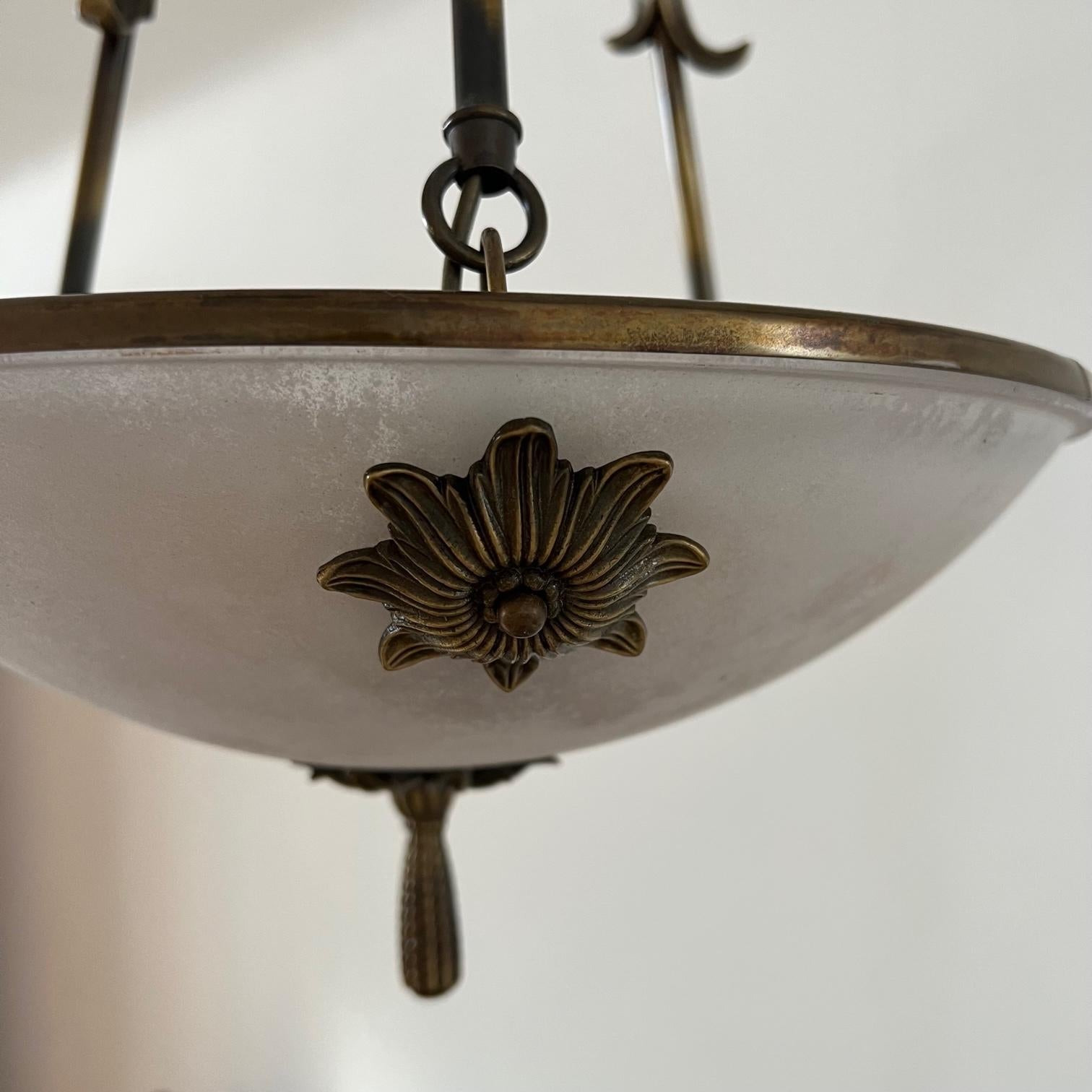 Brass and Frosted Glass Mid-Century Swedish Plafonnier Light For Sale 1