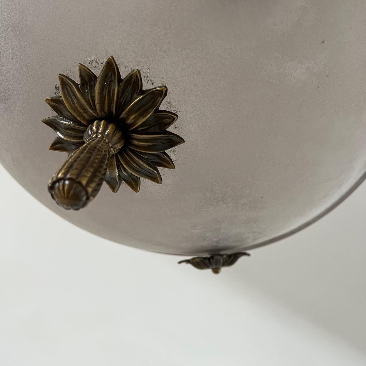 Brass and Frosted Glass Mid-Century Swedish Plafonnier Light For Sale 5