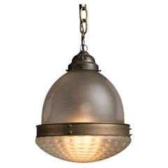 Brass and Frosted Glass Pendant, England 1950