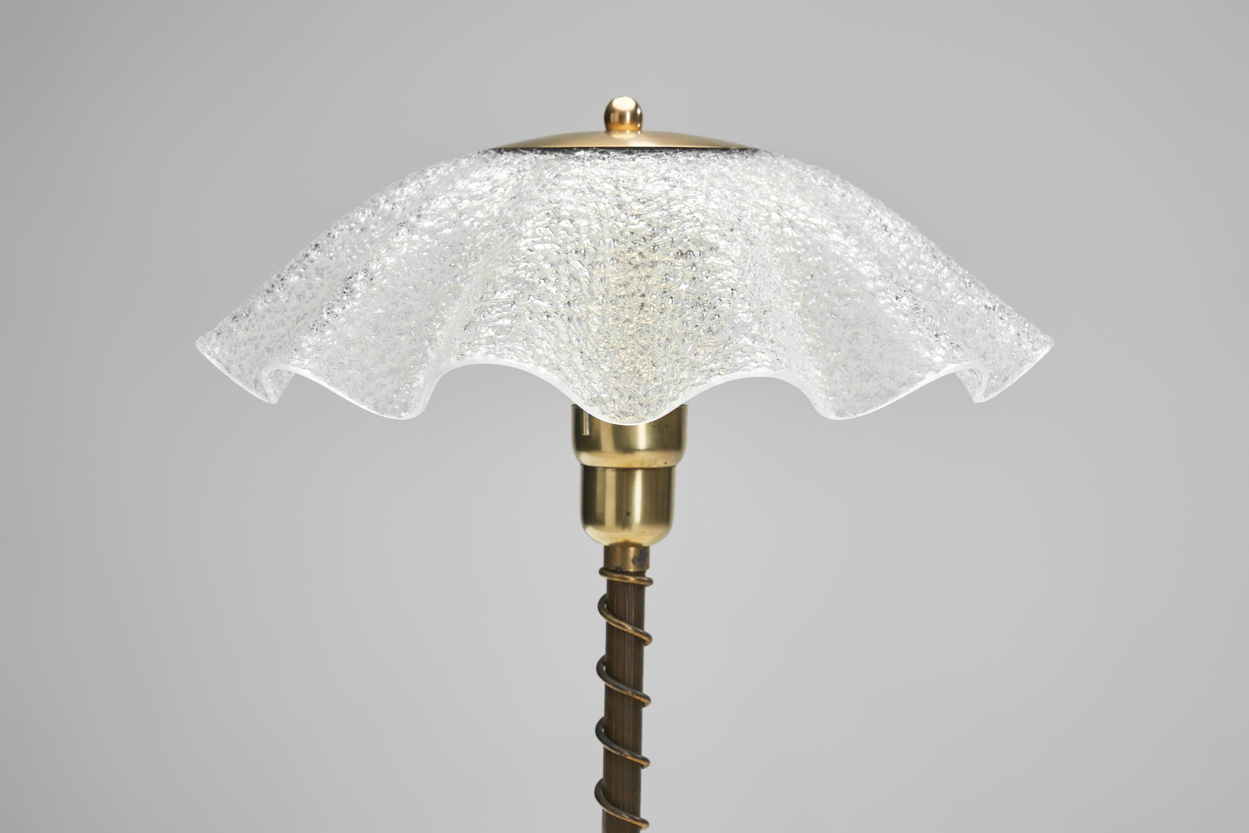 Brass and Frosted Glass Table Lamp, Denmark ca 1940s For Sale 5