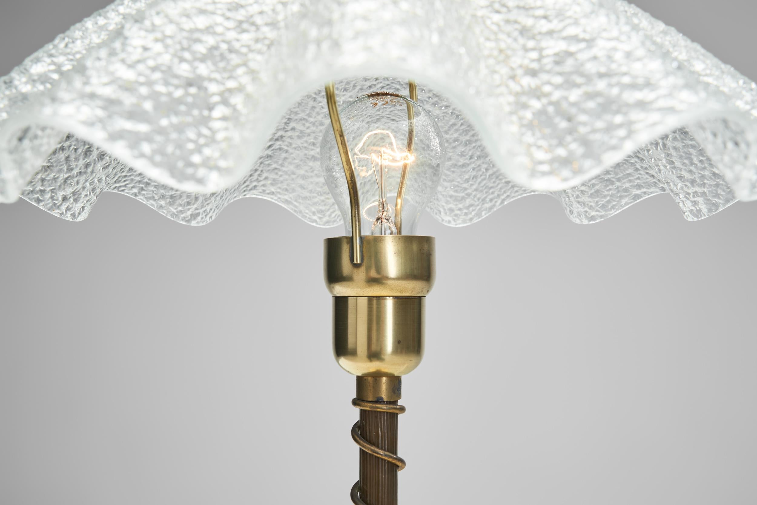 Brass and Frosted Glass Table Lamp, Denmark ca 1940s For Sale 7