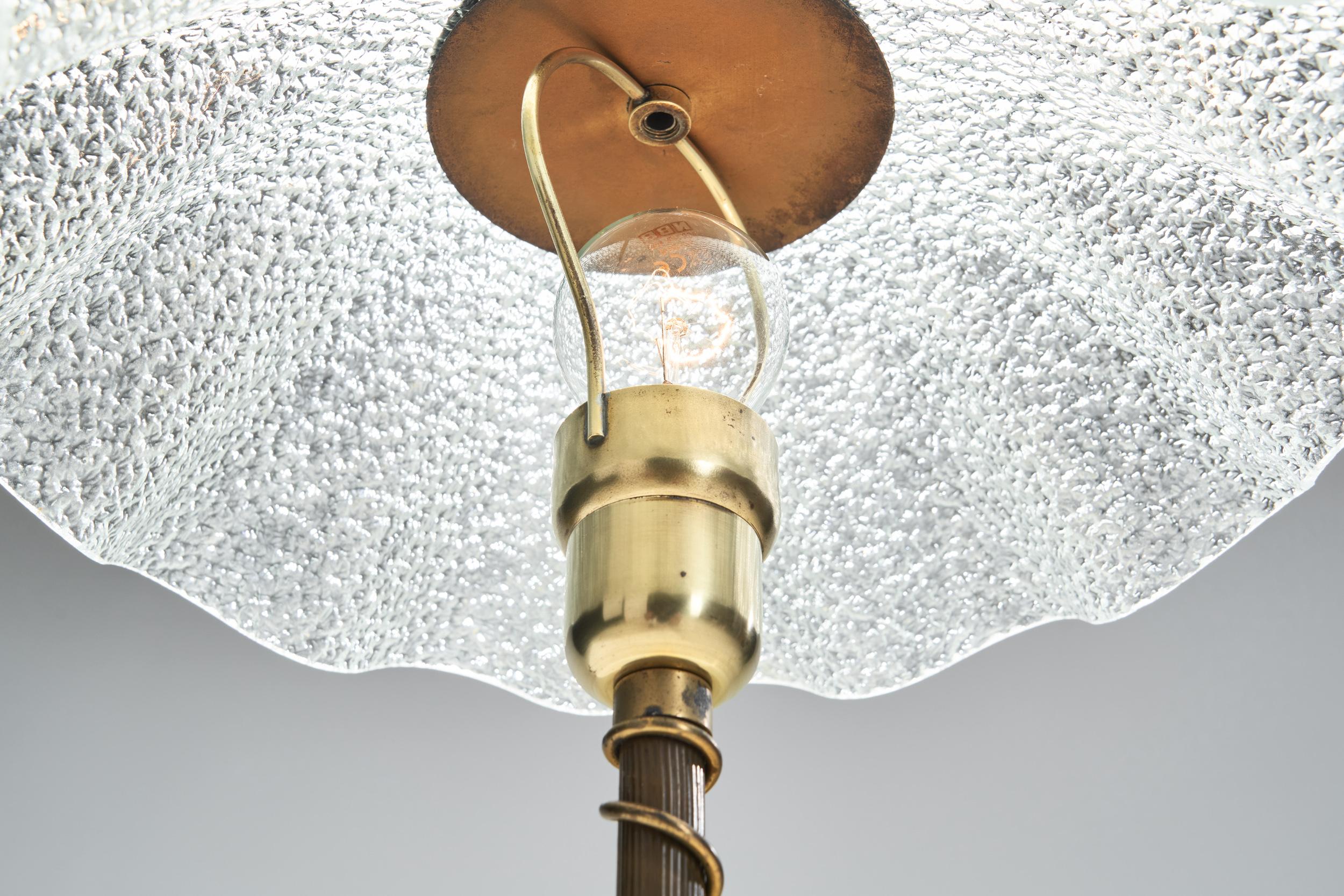 Brass and Frosted Glass Table Lamp, Denmark ca 1940s For Sale 9