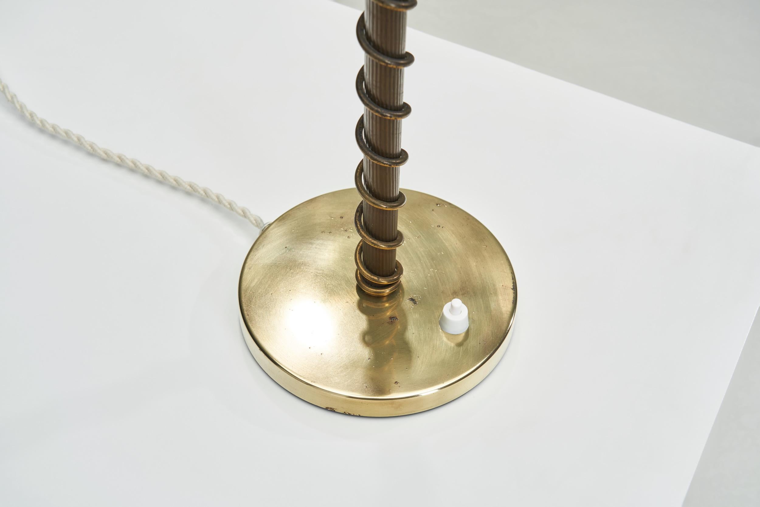 Brass and Frosted Glass Table Lamp, Denmark ca 1940s For Sale 11