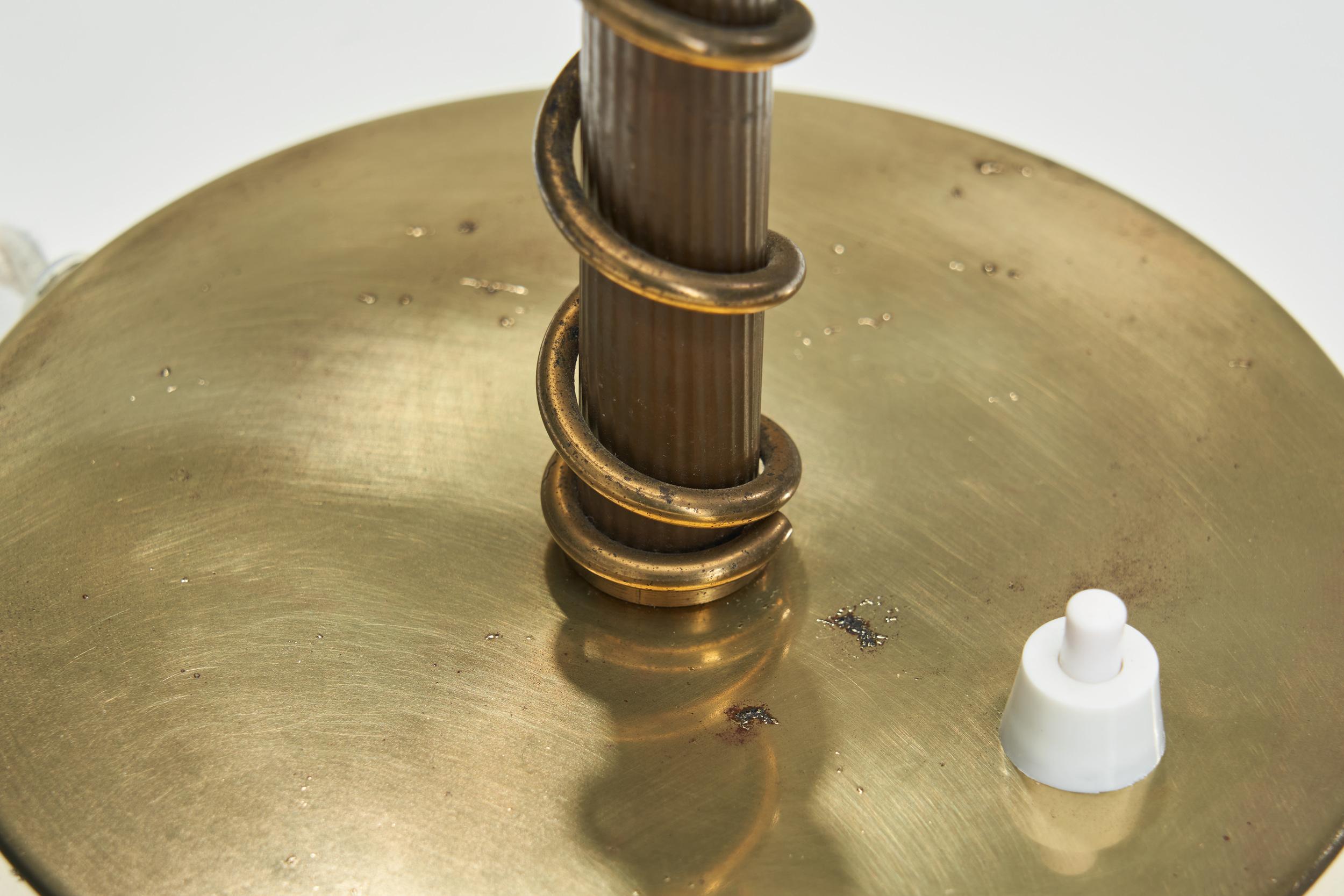 Brass and Frosted Glass Table Lamp, Denmark ca 1940s For Sale 12