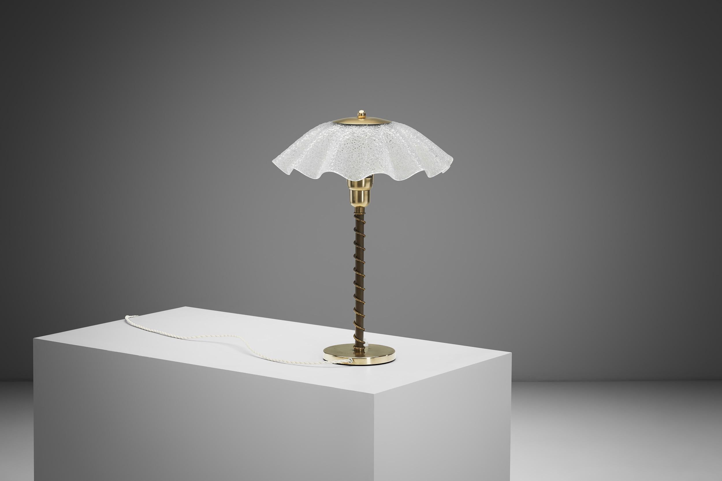 Brass and Frosted Glass Table Lamp, Denmark ca 1940s For Sale 1