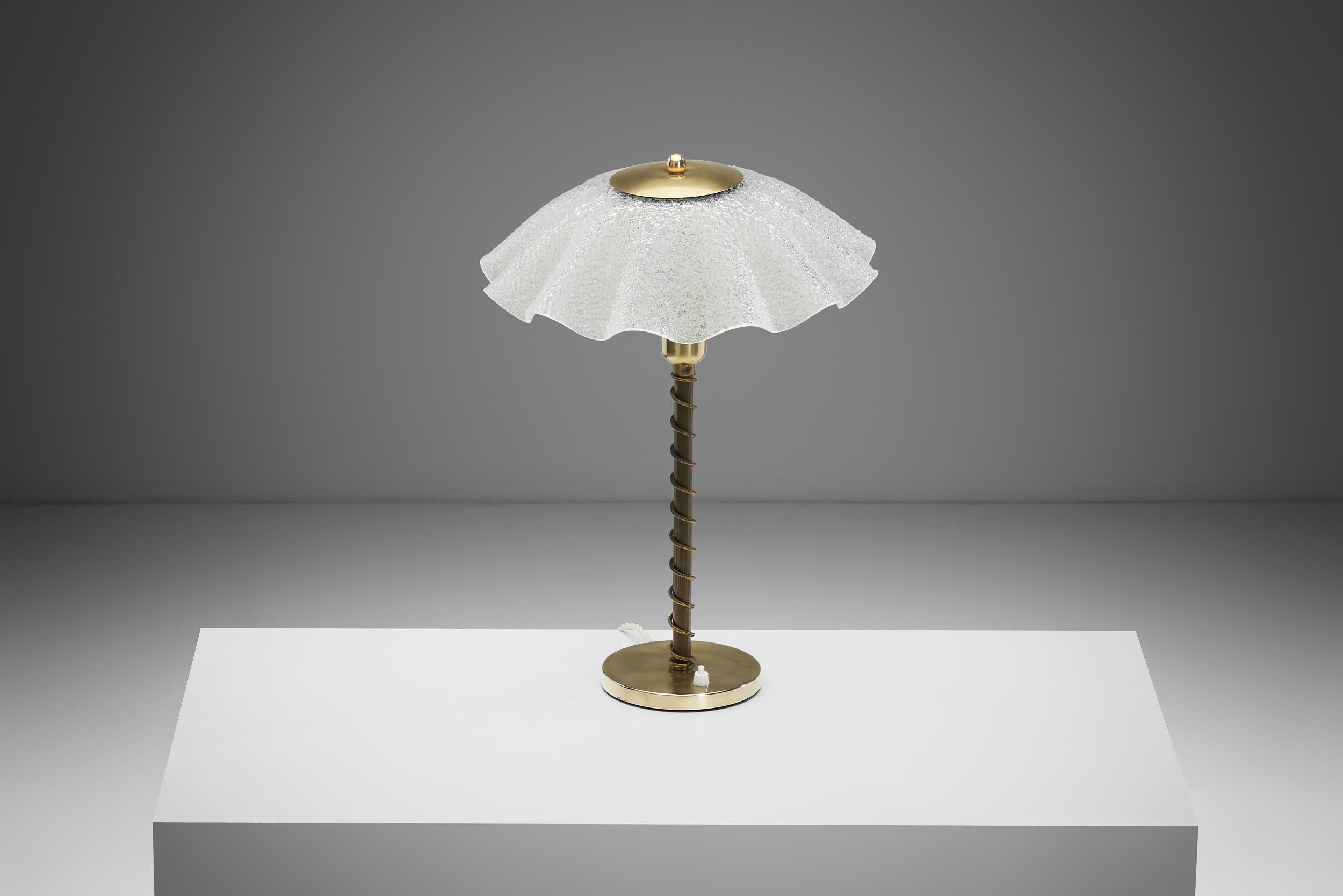 Brass and Frosted Glass Table Lamp, Denmark ca 1940s For Sale 3