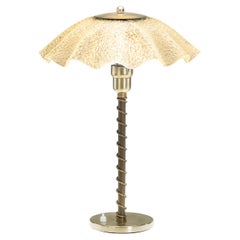 Brass and Frosted Glass Table Lamp, Denmark ca 1940s