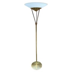 Brass and Frosted Glass Torchère Floor Lamp