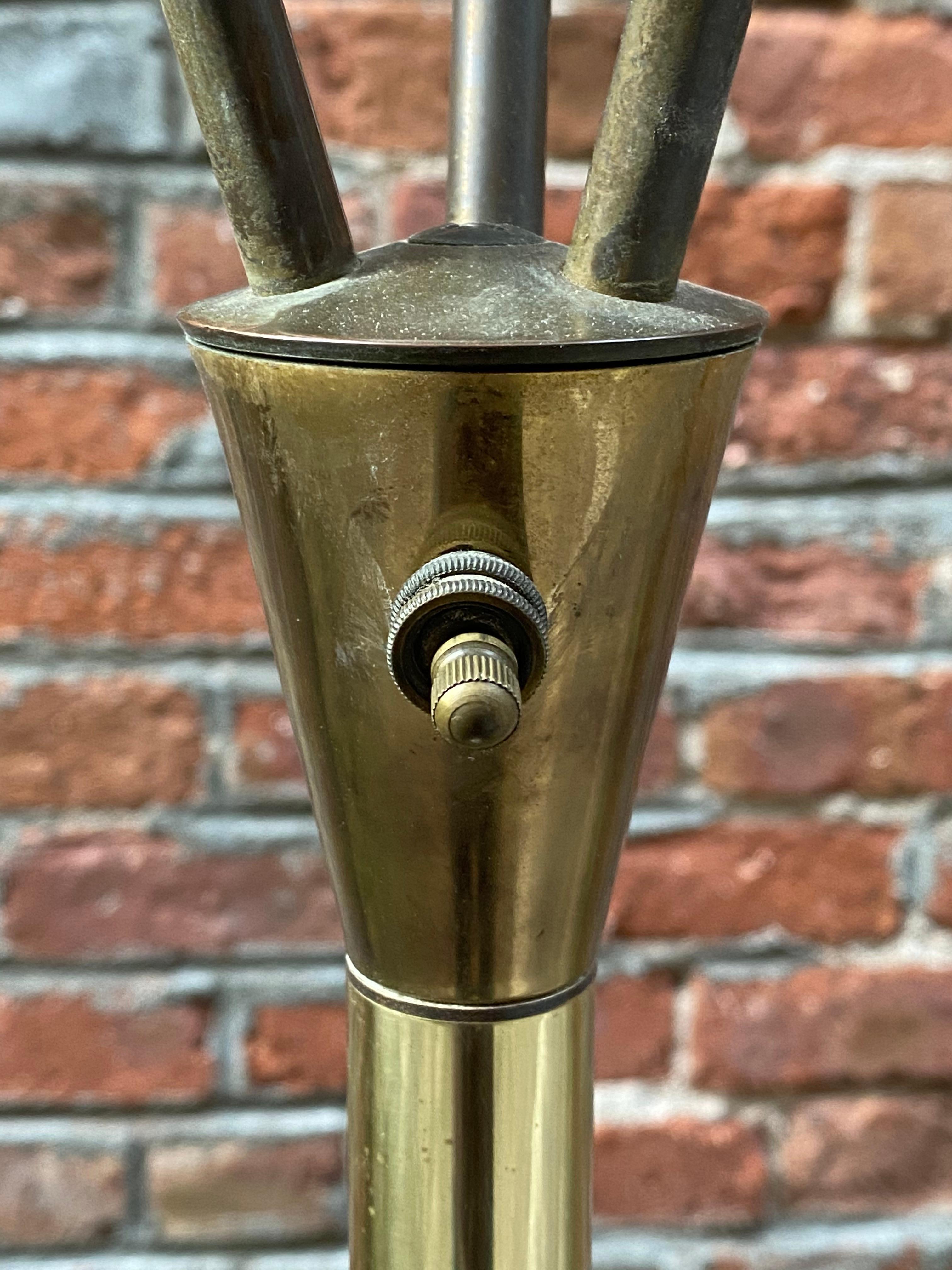 Brass and Frosted Glass Torchère Floor Lamp 1