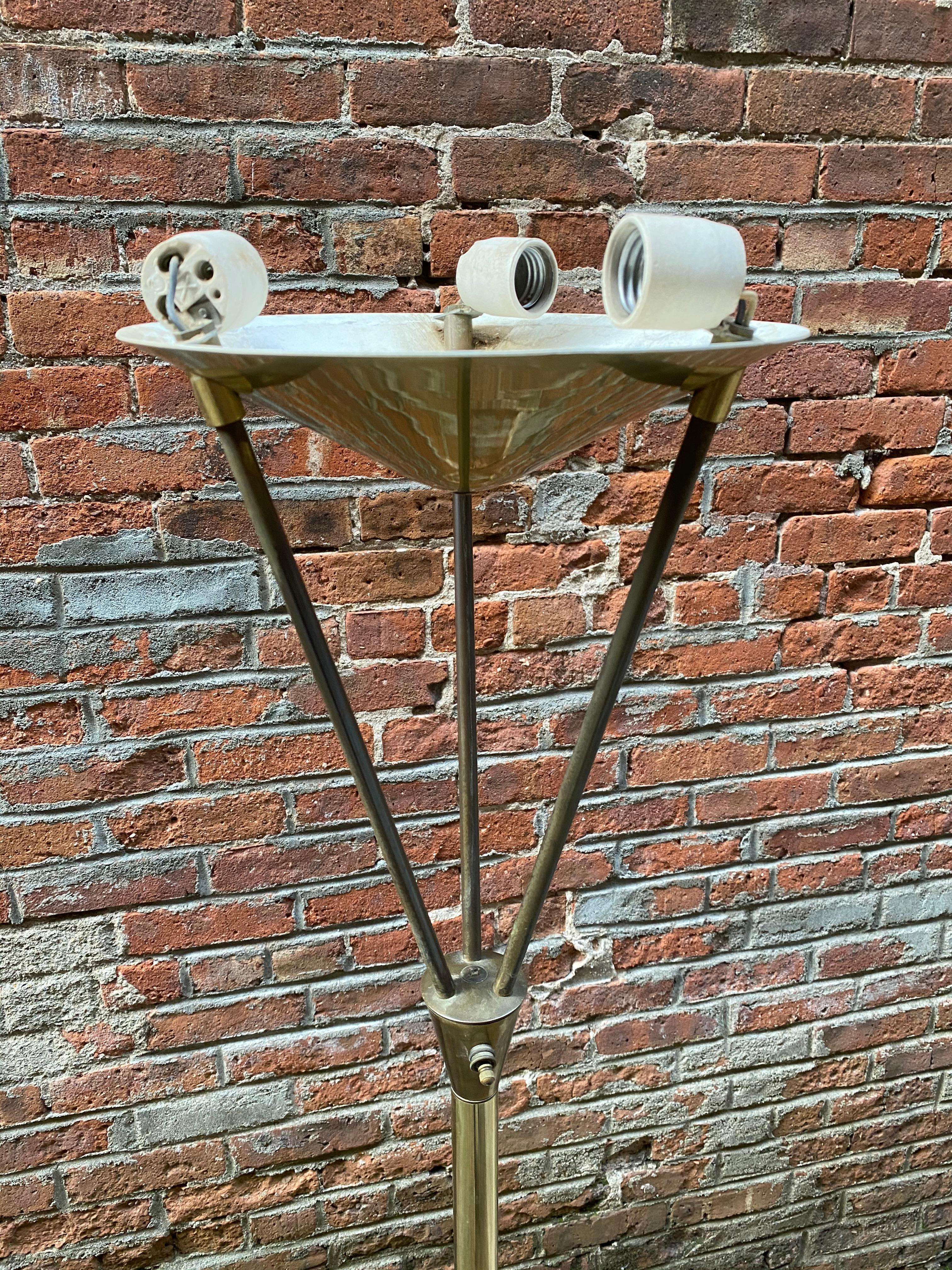 Brass and Frosted Glass Torchère Floor Lamp 3
