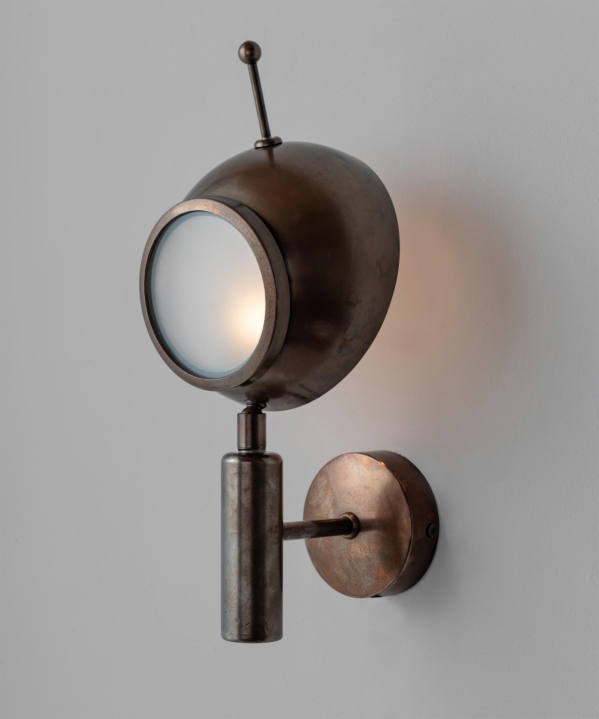 Brass and frosted glass wall sconce, Italy 21st century

Made in Italy

Articulating wall light with hand patinated brass with frosted glass diffuser.

*Please Note: This fixture is made to order in Italy, and comes newly wired (eu wiring). It is