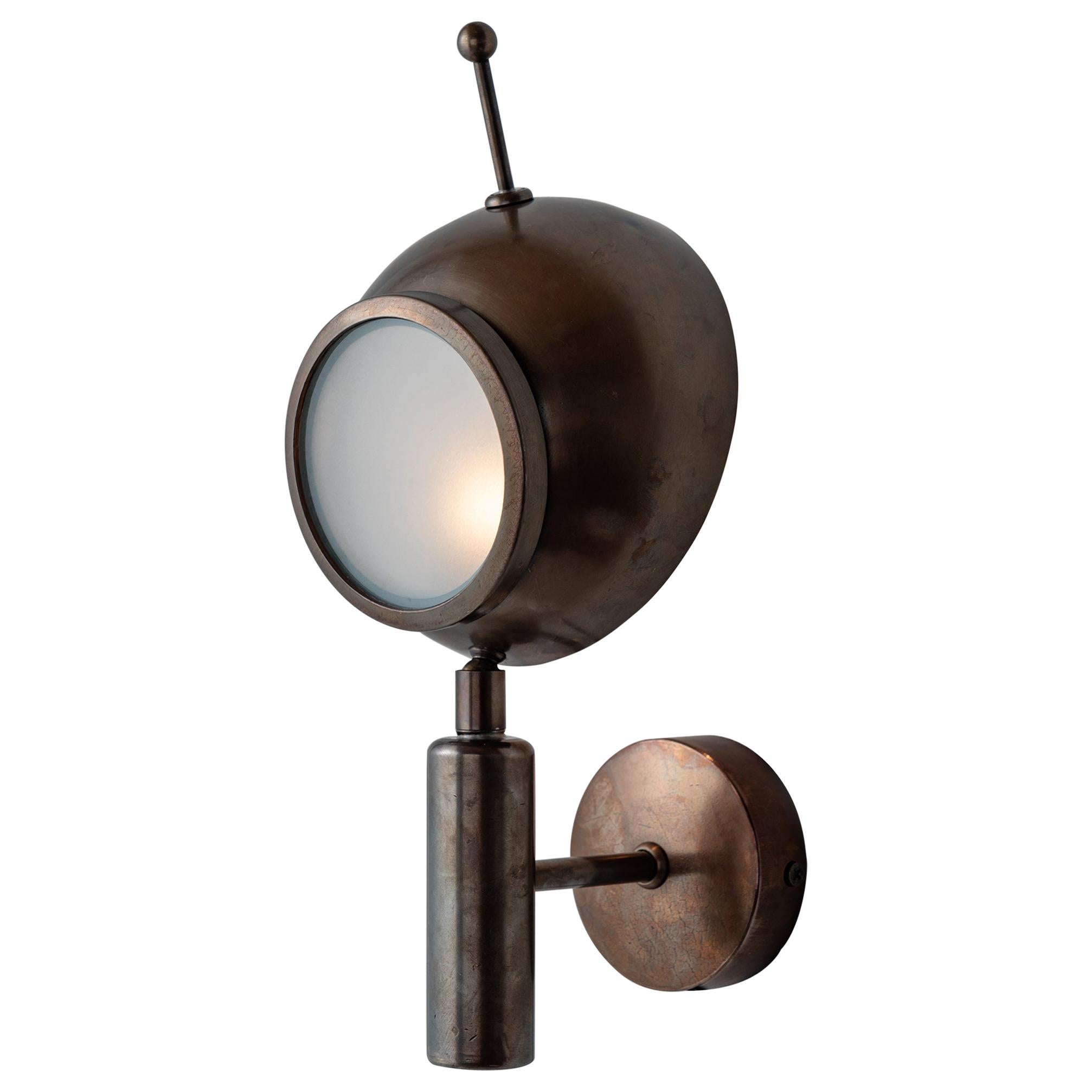 Brass and Frosted Glass Wall Sconce, Made in Italy