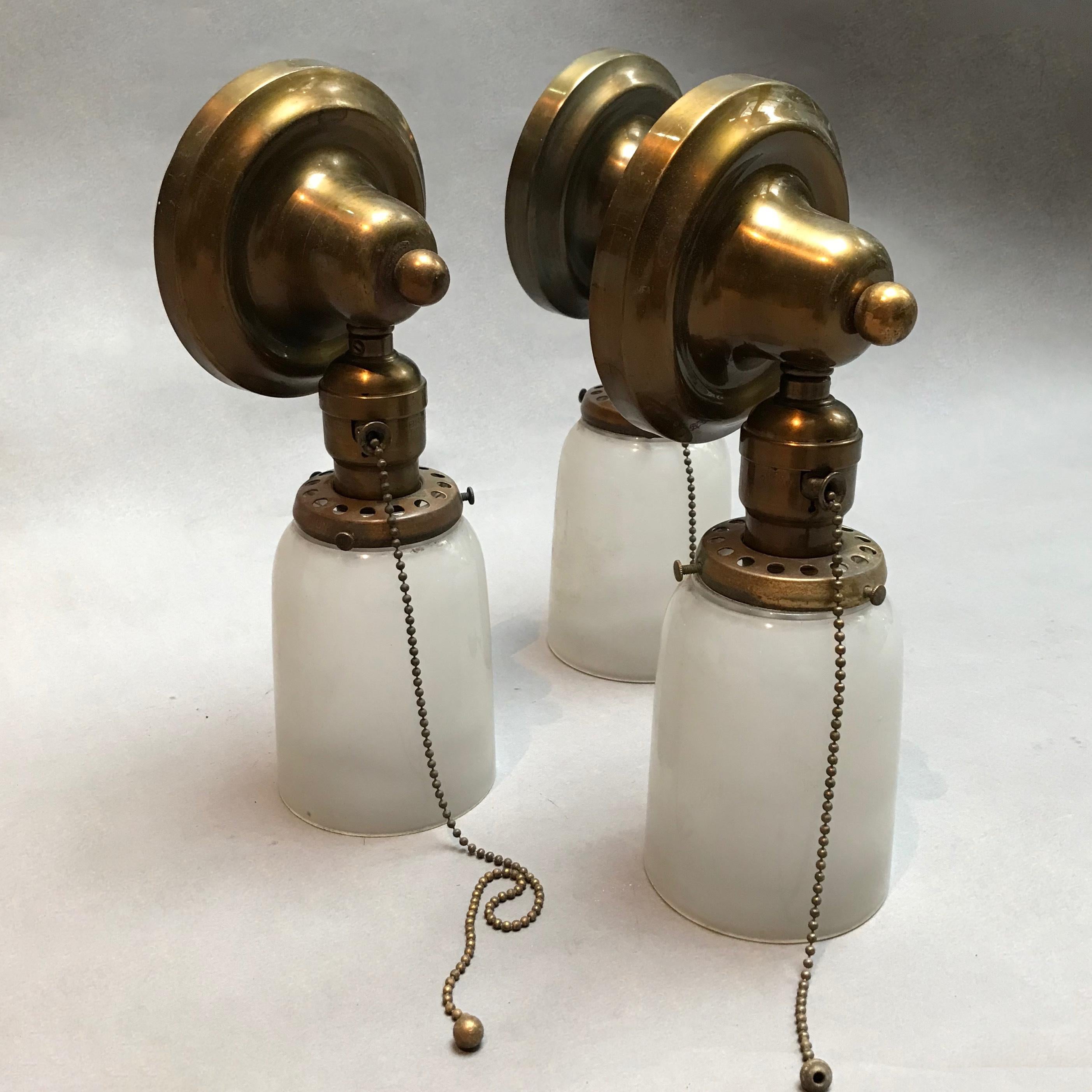 American Brass and Frosted Glass Wall Sconce Lights