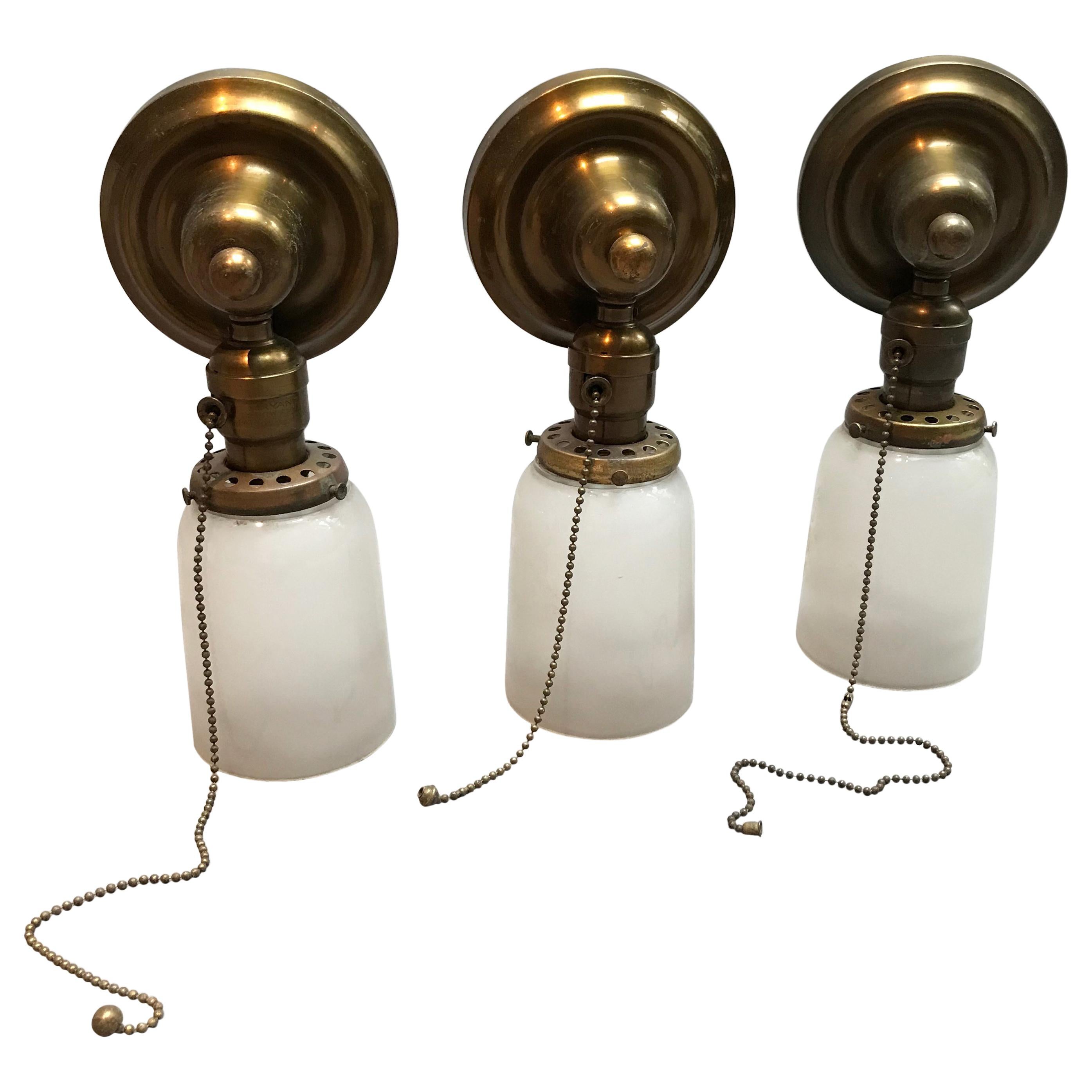 Brass and Frosted Glass Wall Sconce Lights