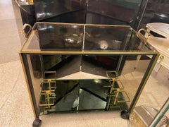 Brass and Fumè Glass Bar Cart, Italy 1960s