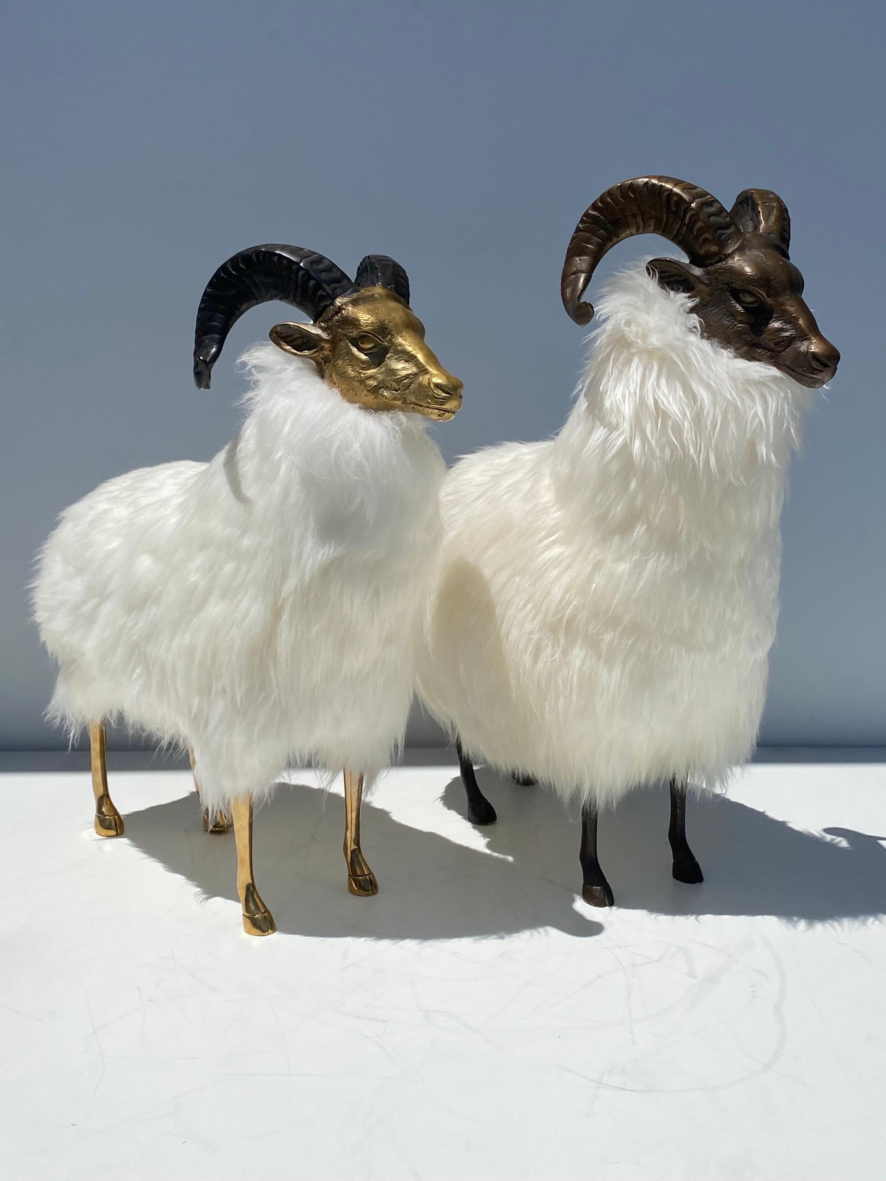  Ram / Sheep Sculpture in patinated Brass and Fur For Sale 4