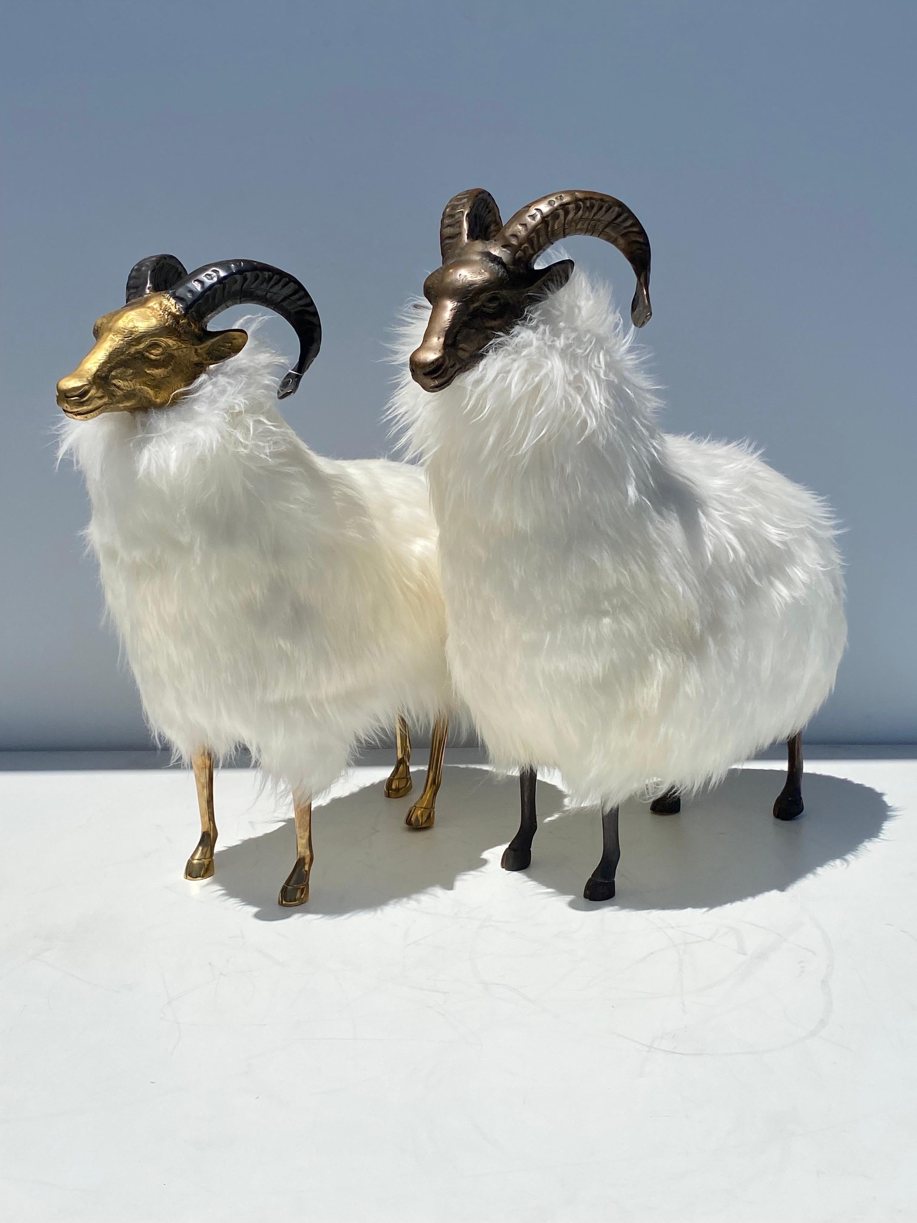  Ram / Sheep Sculpture in patinated Brass and Fur For Sale 5