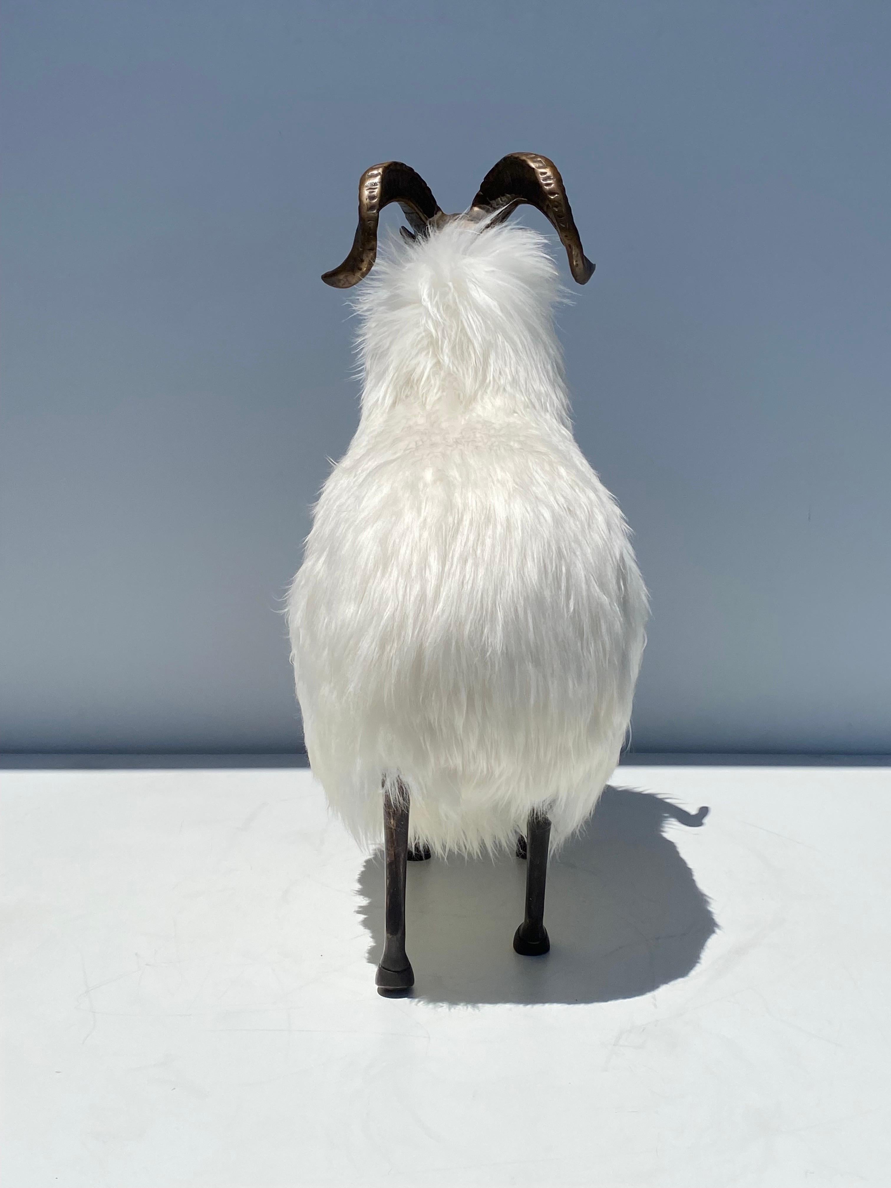 American  Ram / Sheep Sculpture in patinated Brass and Fur For Sale