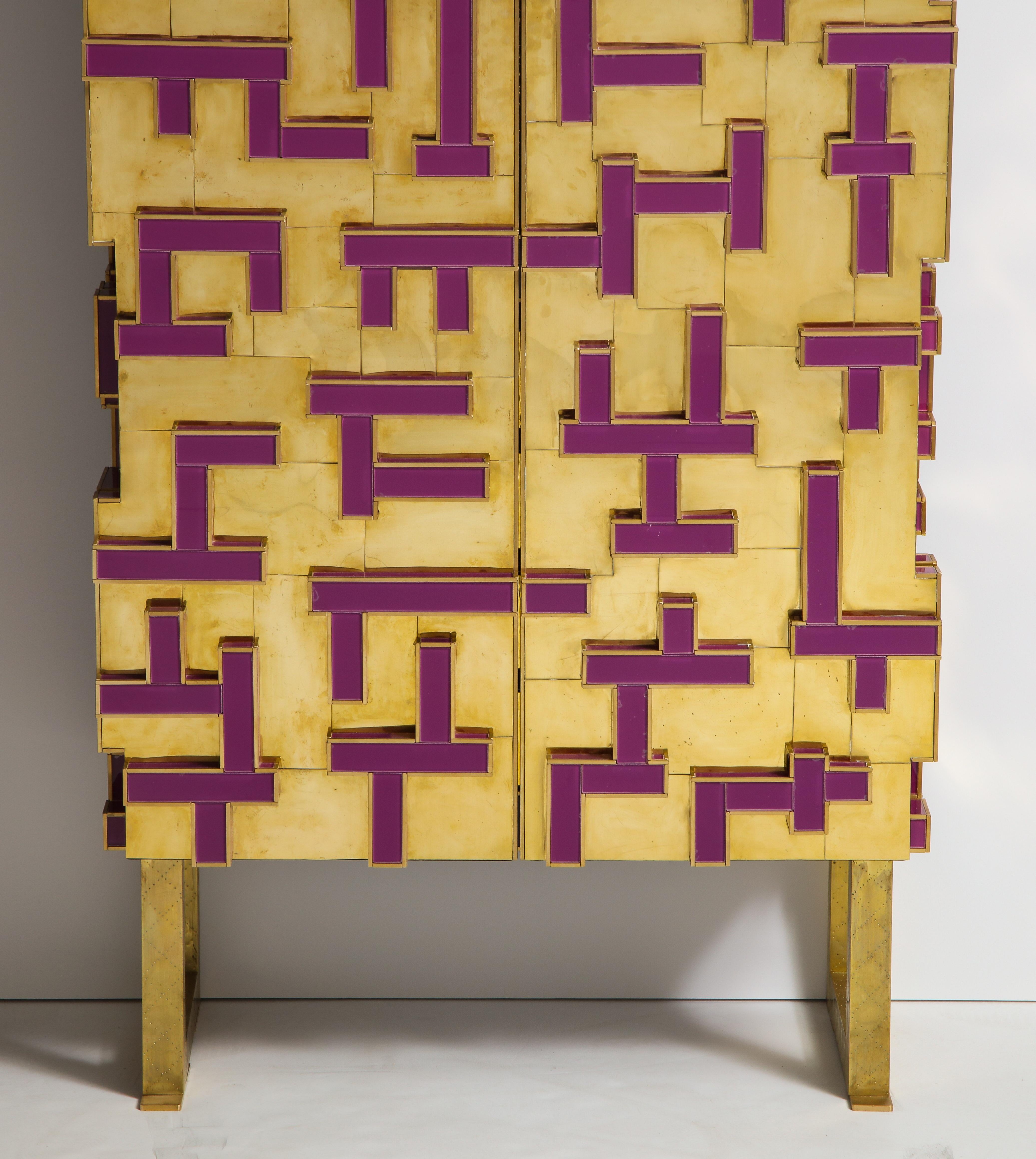 Brass and Geometric Purple Glass Contemporary Cabinet, Spain, 2018 7