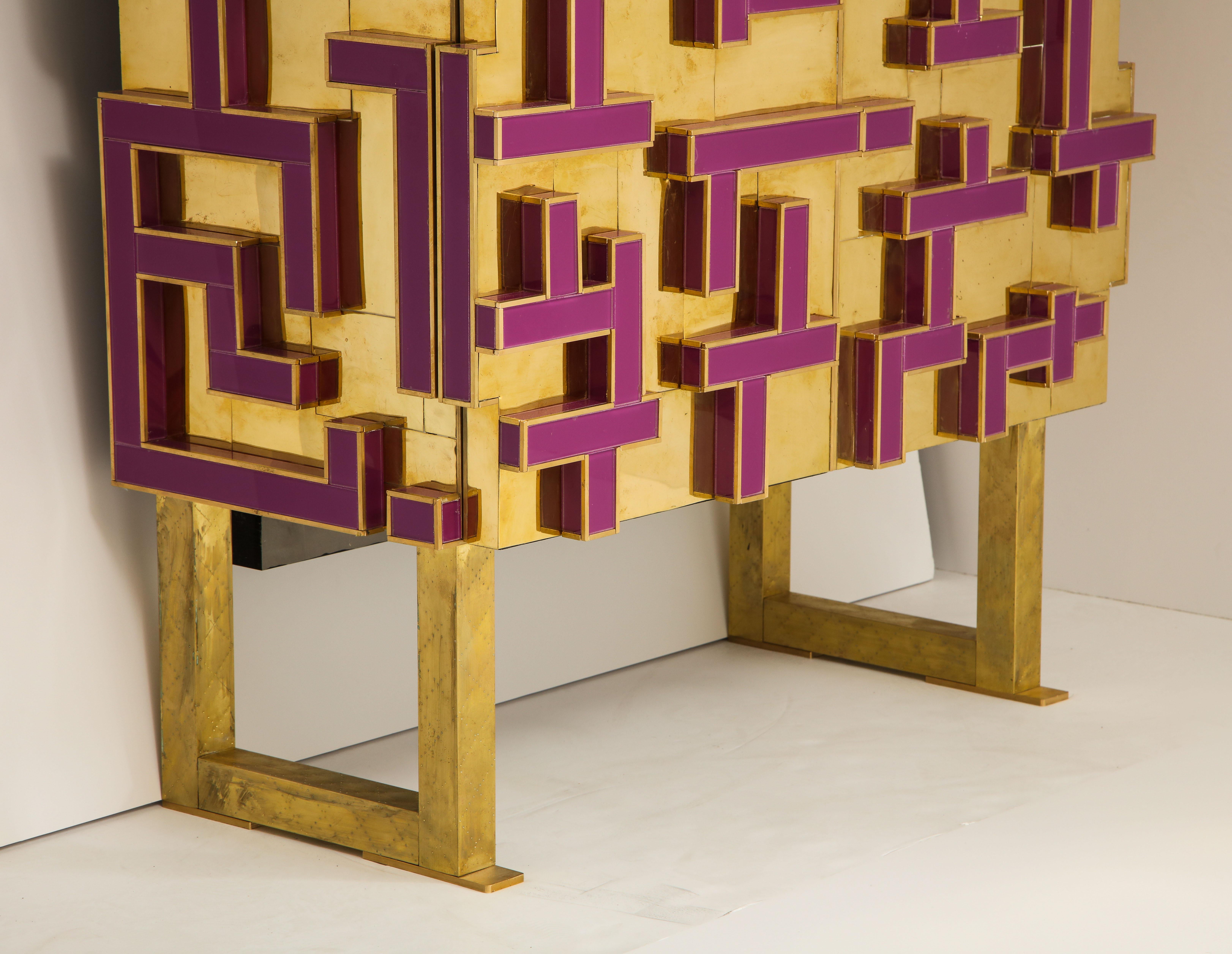 Brass and Geometric Purple Glass Contemporary Cabinet, Spain, 2018 13