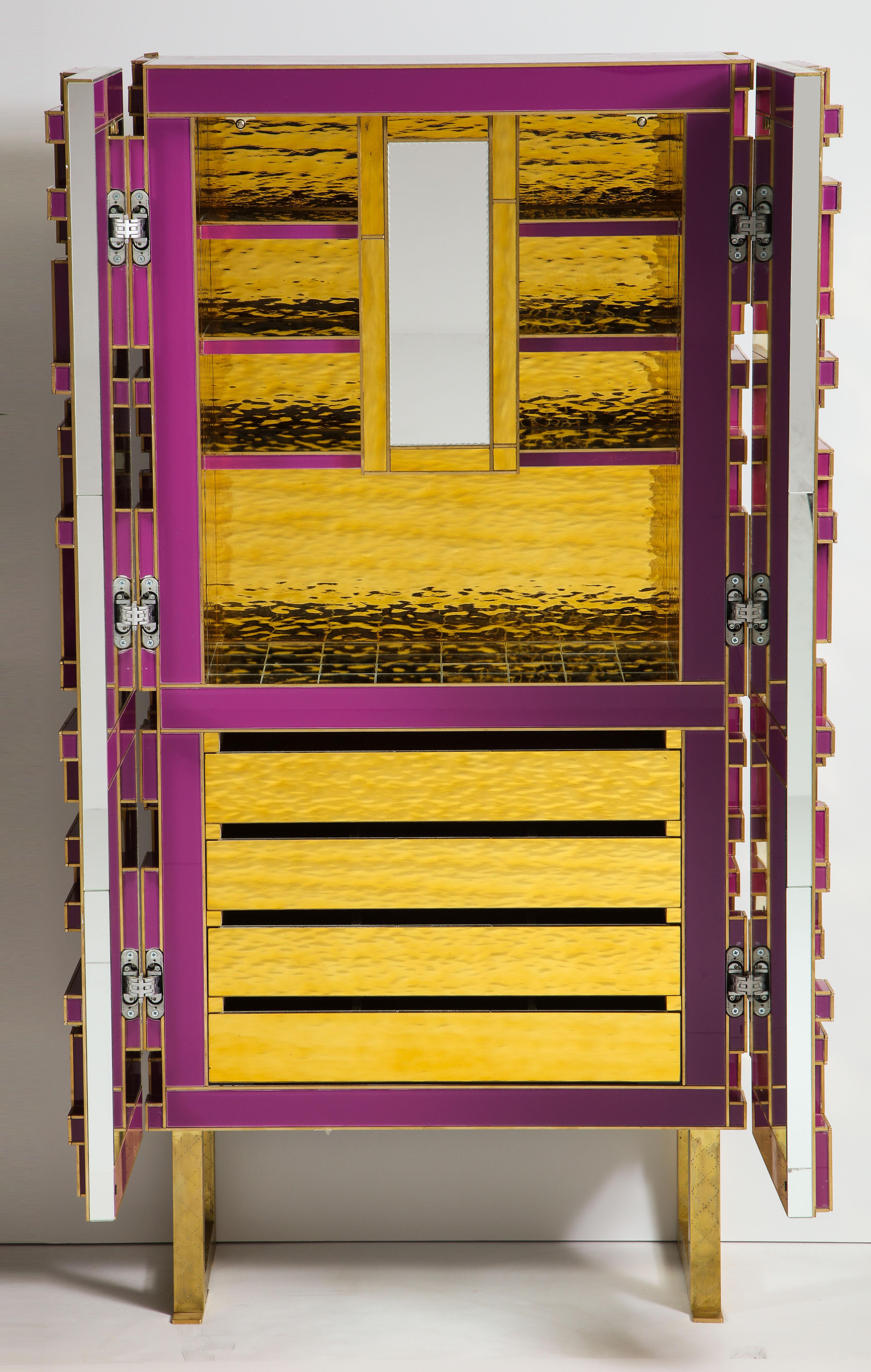 Brass and Geometric Purple Glass Contemporary Cabinet, Spain, 2018 11