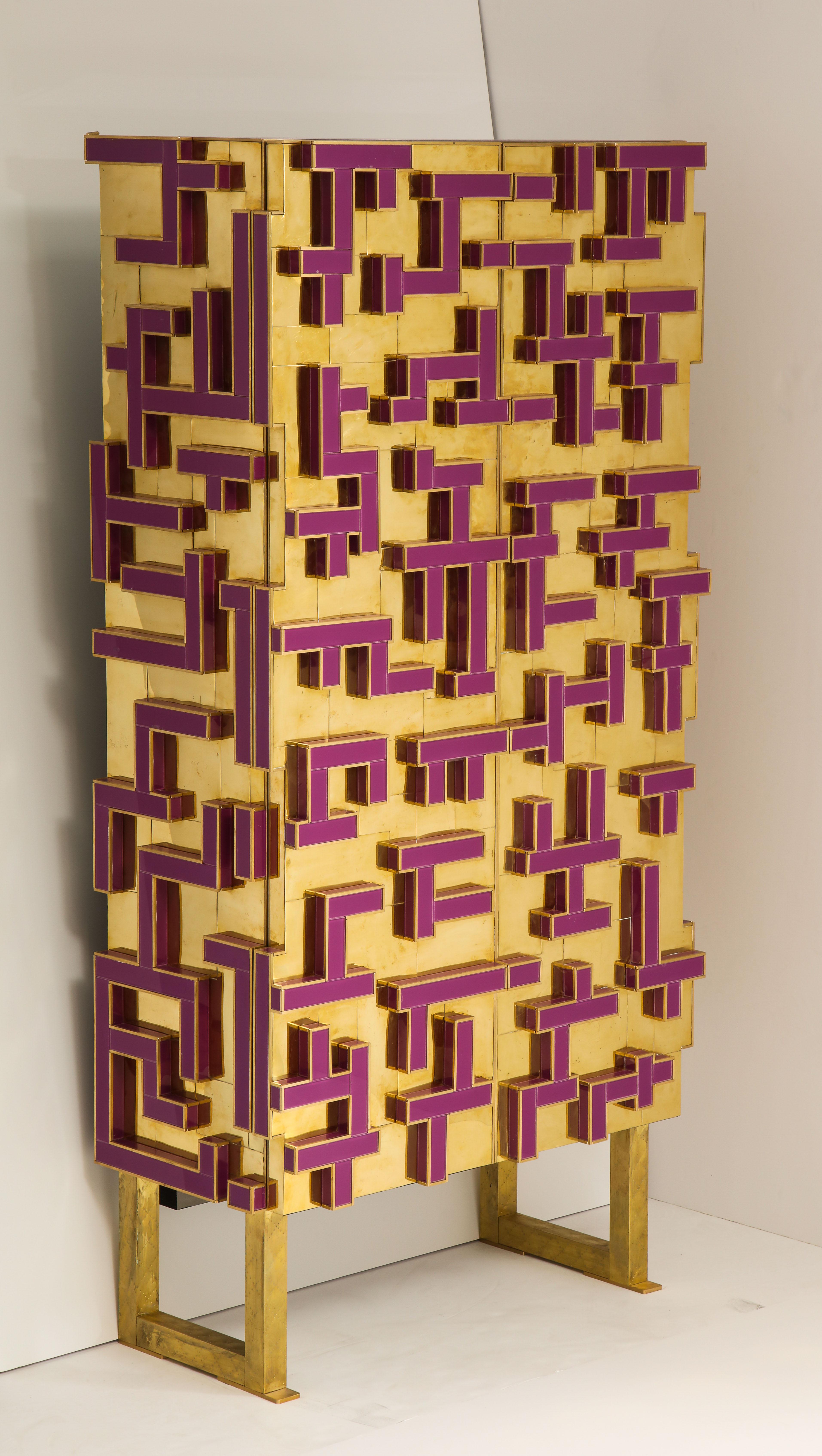 Brass and Geometric Purple Glass Contemporary Cabinet, Spain, 2018 14