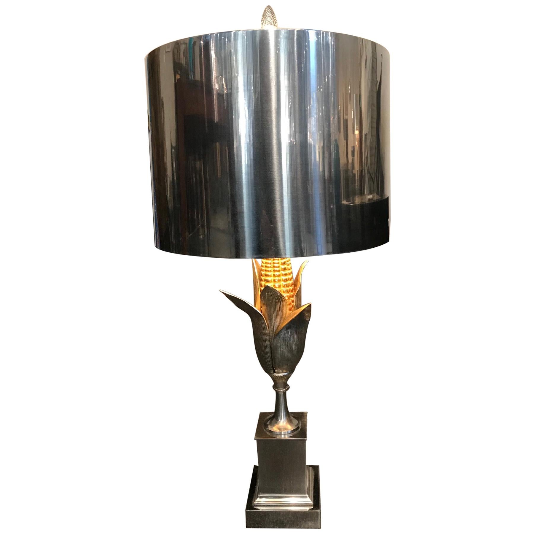 Brass and Gilt Bronze “Corn” Table Lamp by Maison Charles et Fils For Sale