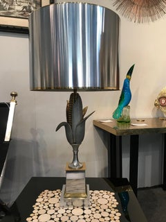 Brass and Gilt Bronze “Corn” Table Lamp by Maison Charles, France, circa 1950
