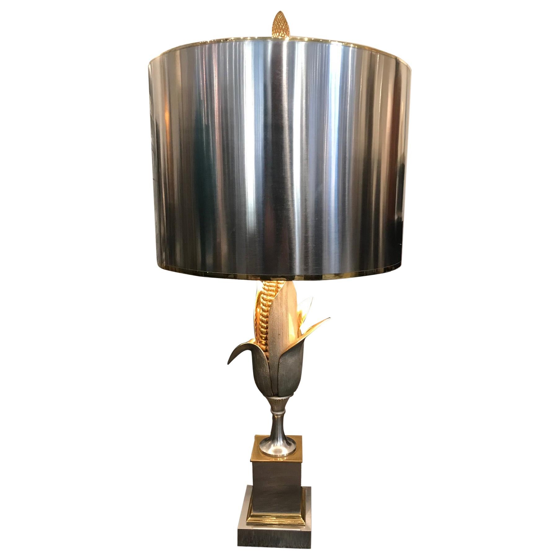 Brass and Gilt Bronze “Corn” Table Lamp by Maison Charles, France, circa 1950