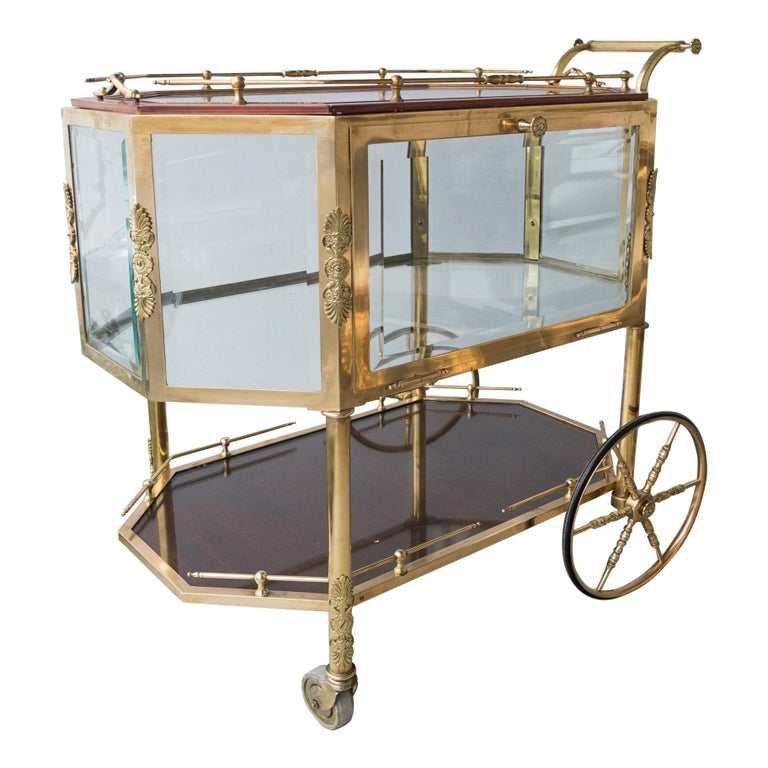 Brass and Glass 3 Tier Rolling Bar or Tea Cart at 1stDibs | rolling tea cart