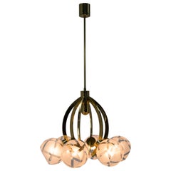 Brass and Glass 6-flamming Chandelier, 1980s